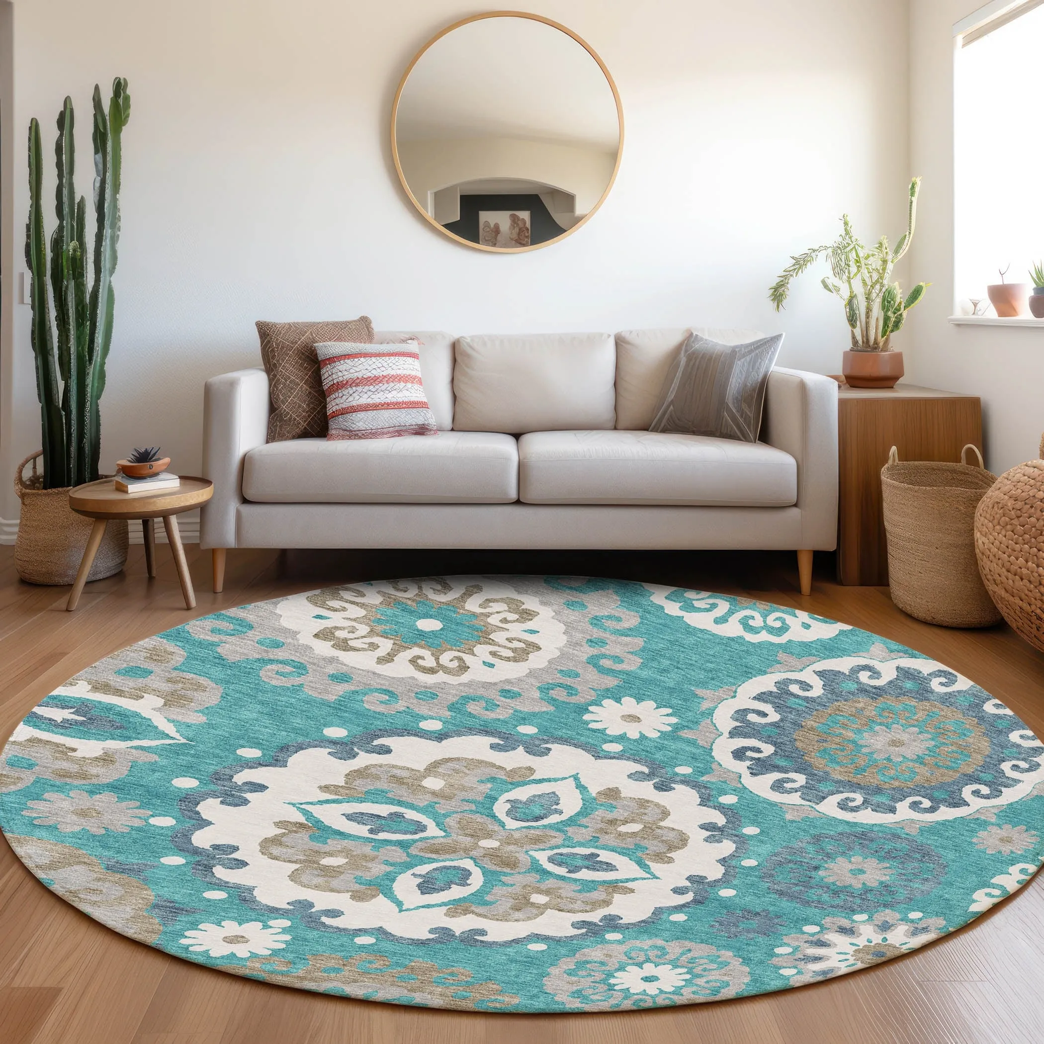 Machine Washable Indoor/ Outdoor Chantille Casual Medallion Rug
