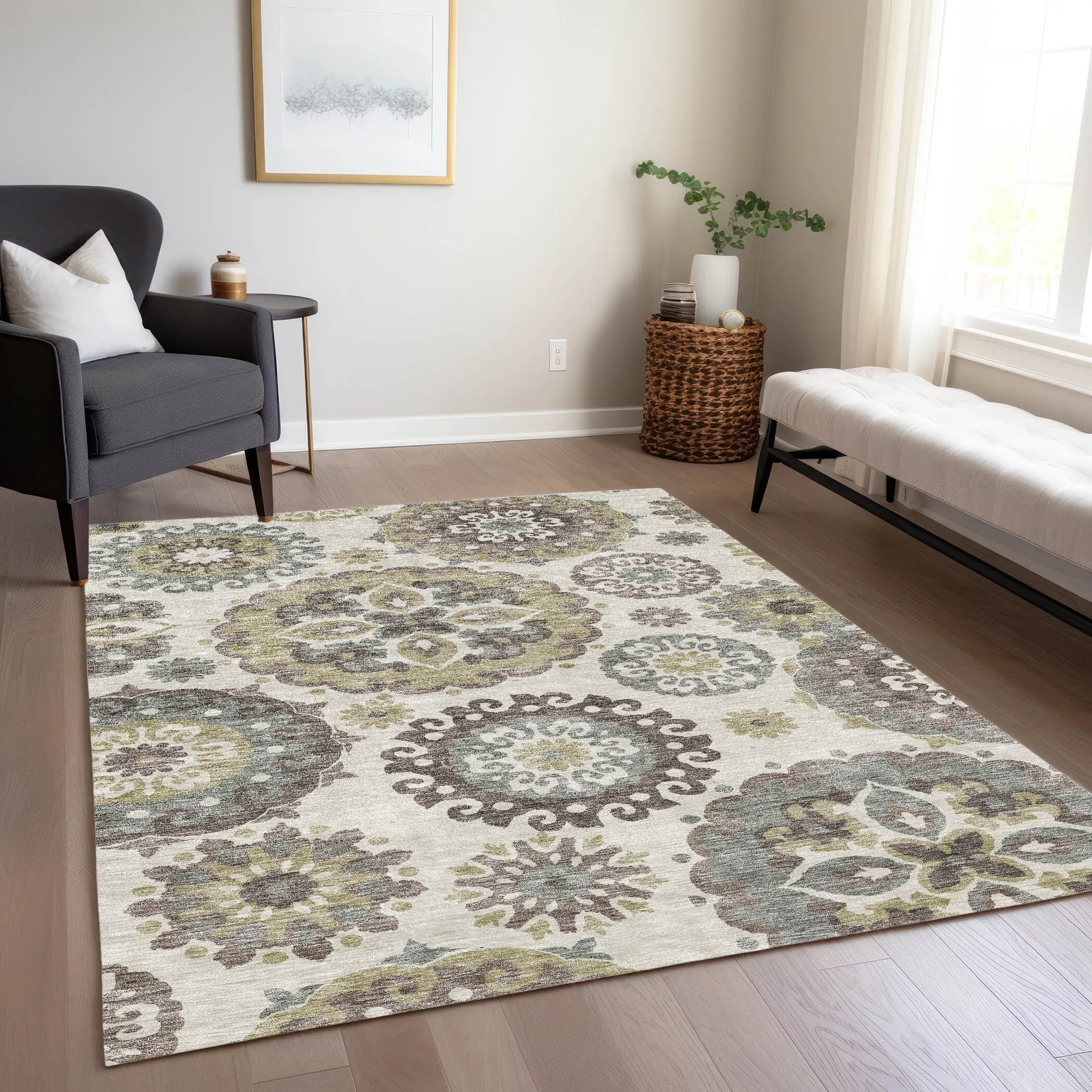 Machine Washable Indoor/ Outdoor Chantille Casual Medallion Rug