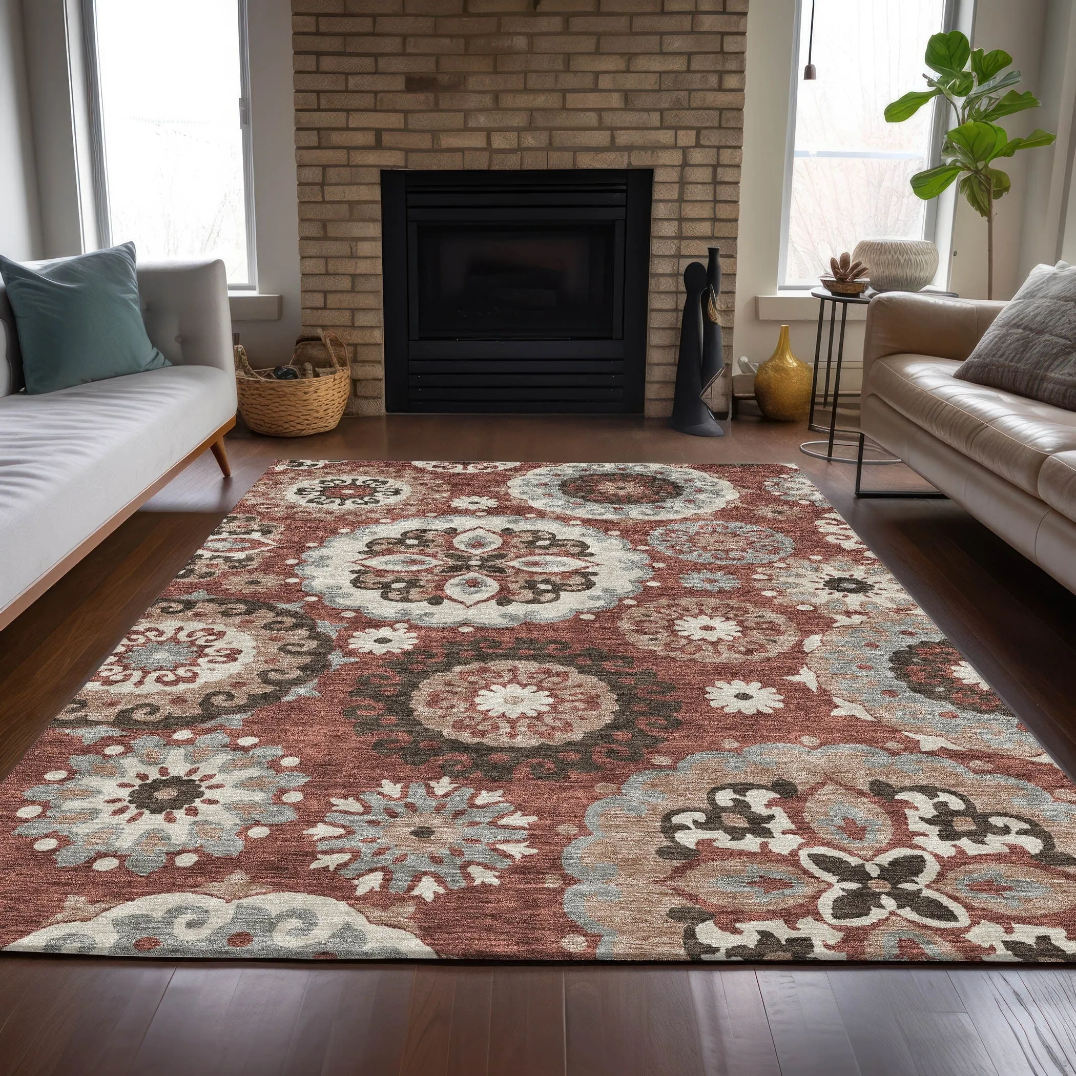 Machine Washable Indoor/ Outdoor Chantille Casual Medallion Rug