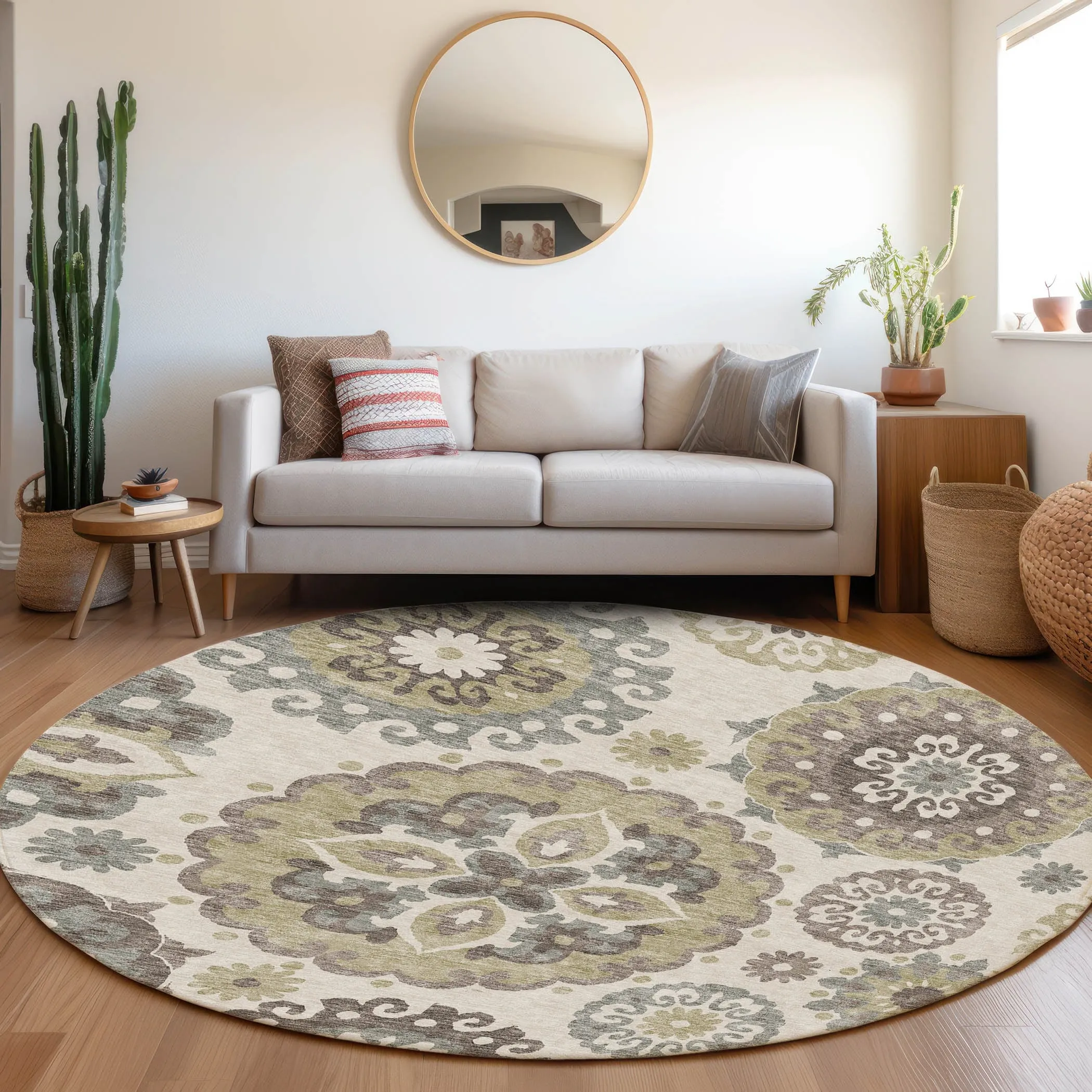 Machine Washable Indoor/ Outdoor Chantille Casual Medallion Rug
