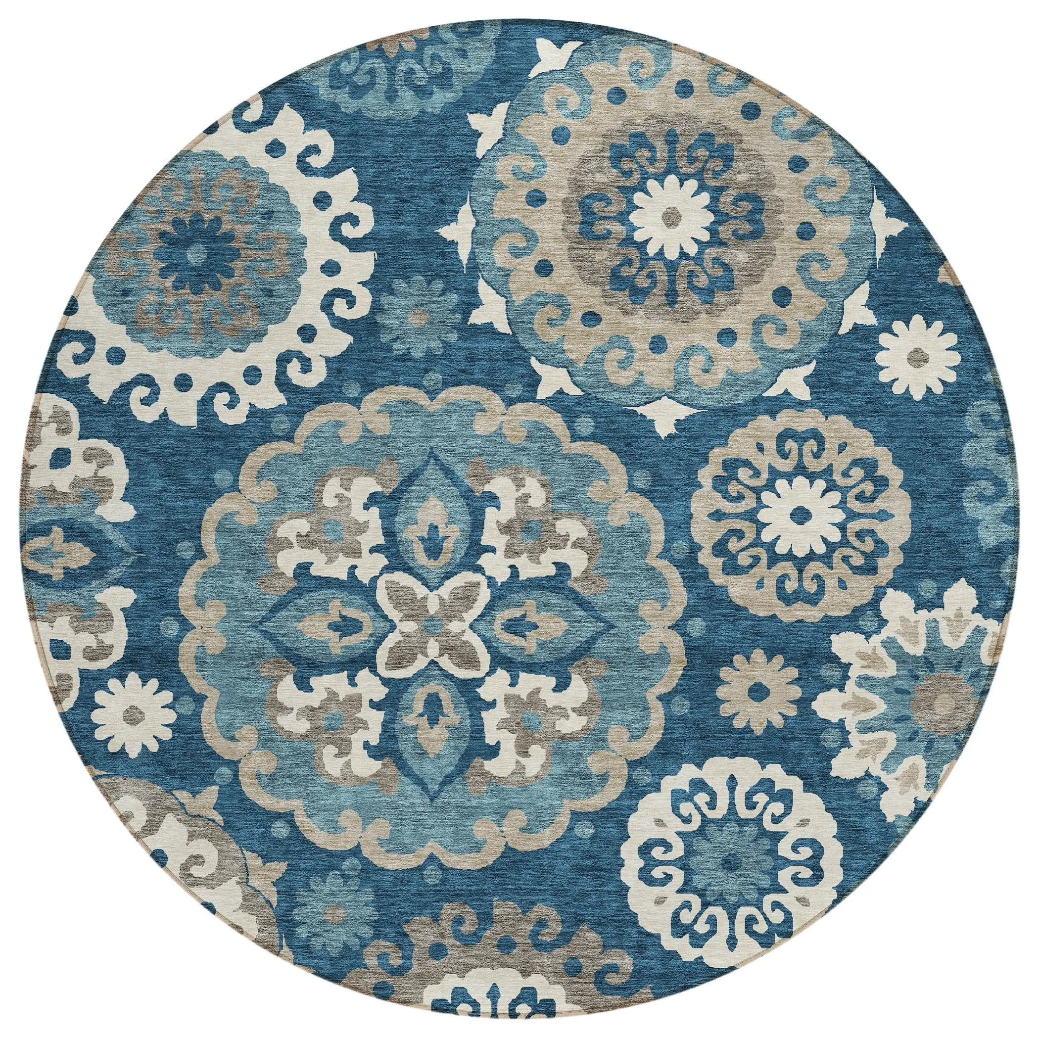 Machine Washable Indoor/ Outdoor Chantille Casual Medallion Rug