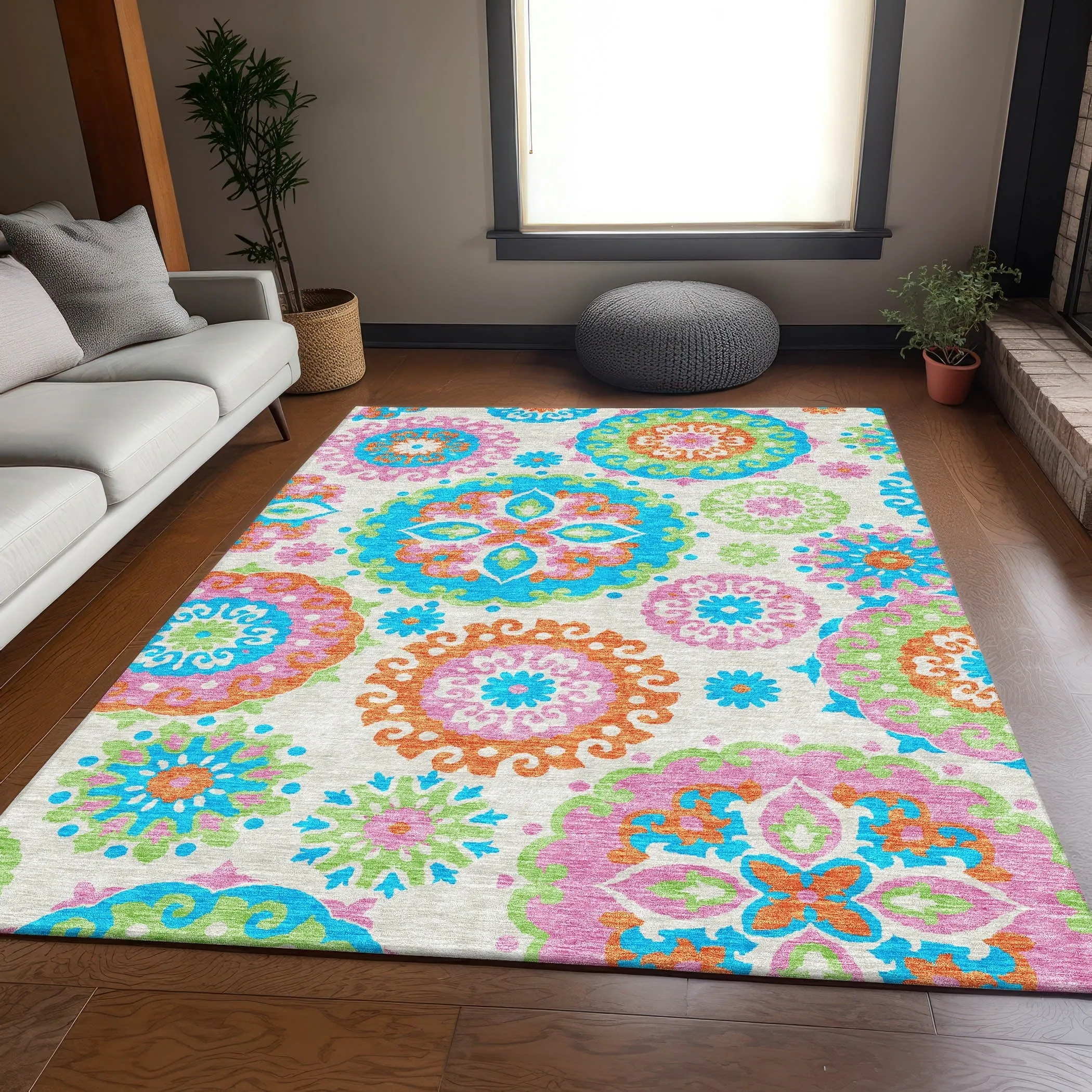 Machine Washable Indoor/ Outdoor Chantille Casual Medallion Rug