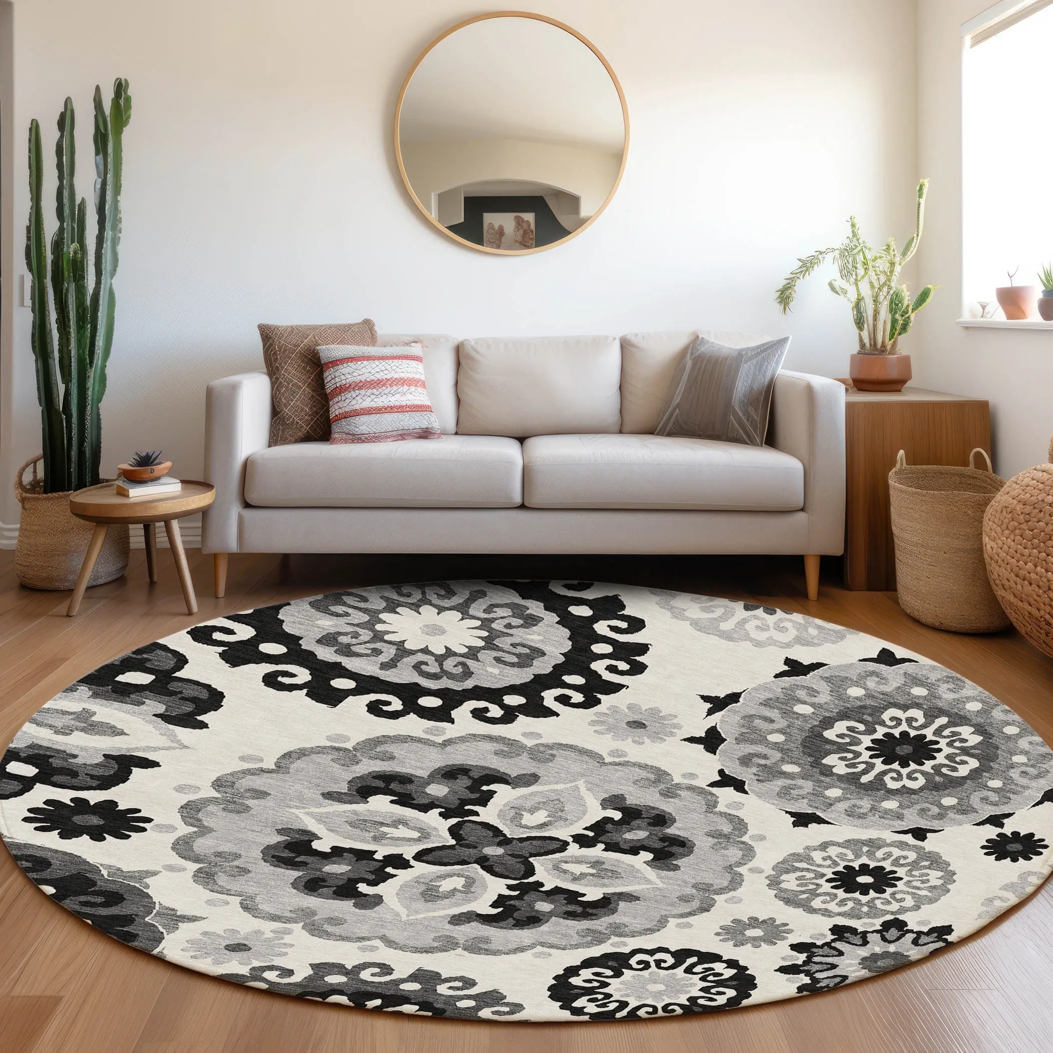Machine Washable Indoor/ Outdoor Chantille Casual Medallion Rug