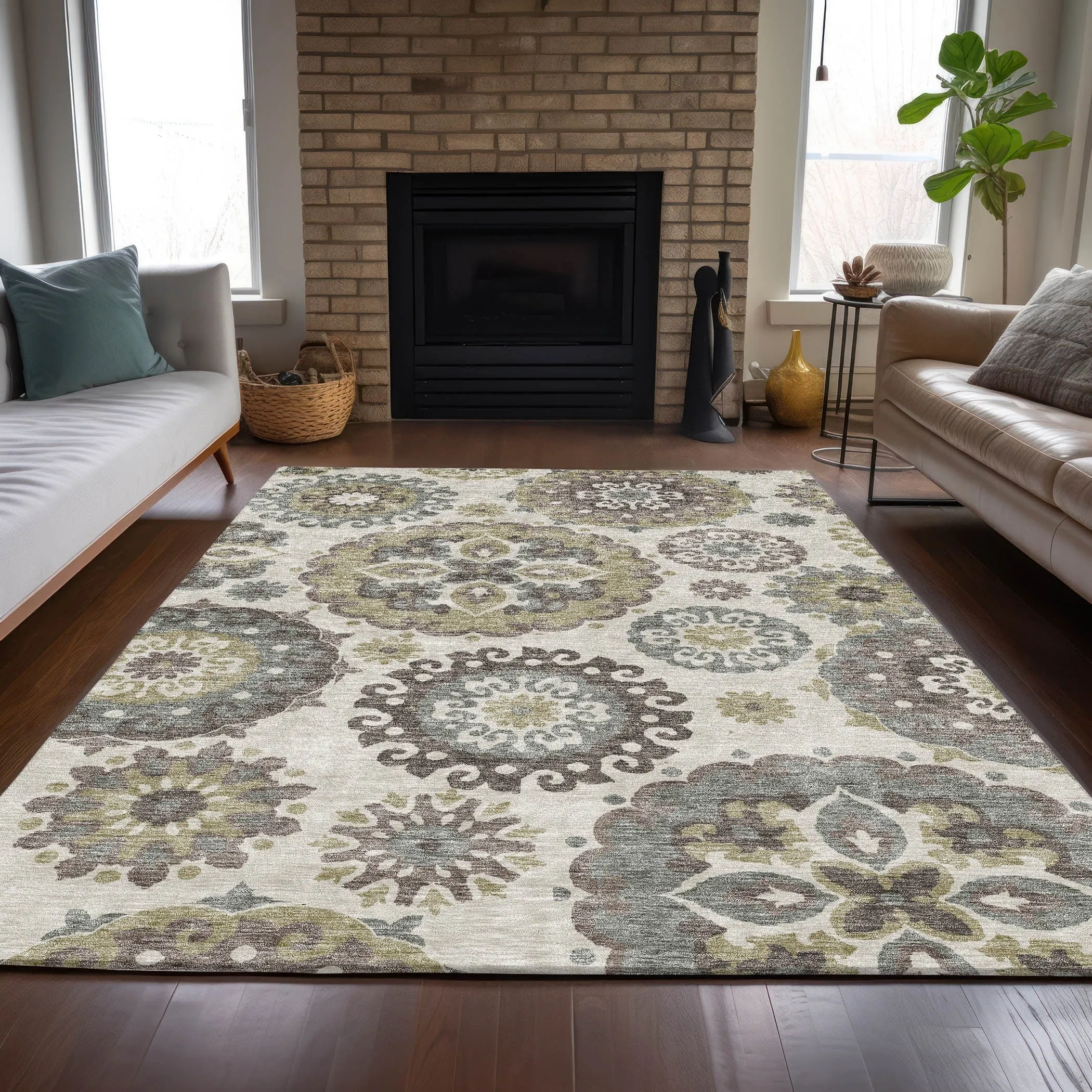 Machine Washable Indoor/ Outdoor Chantille Casual Medallion Rug