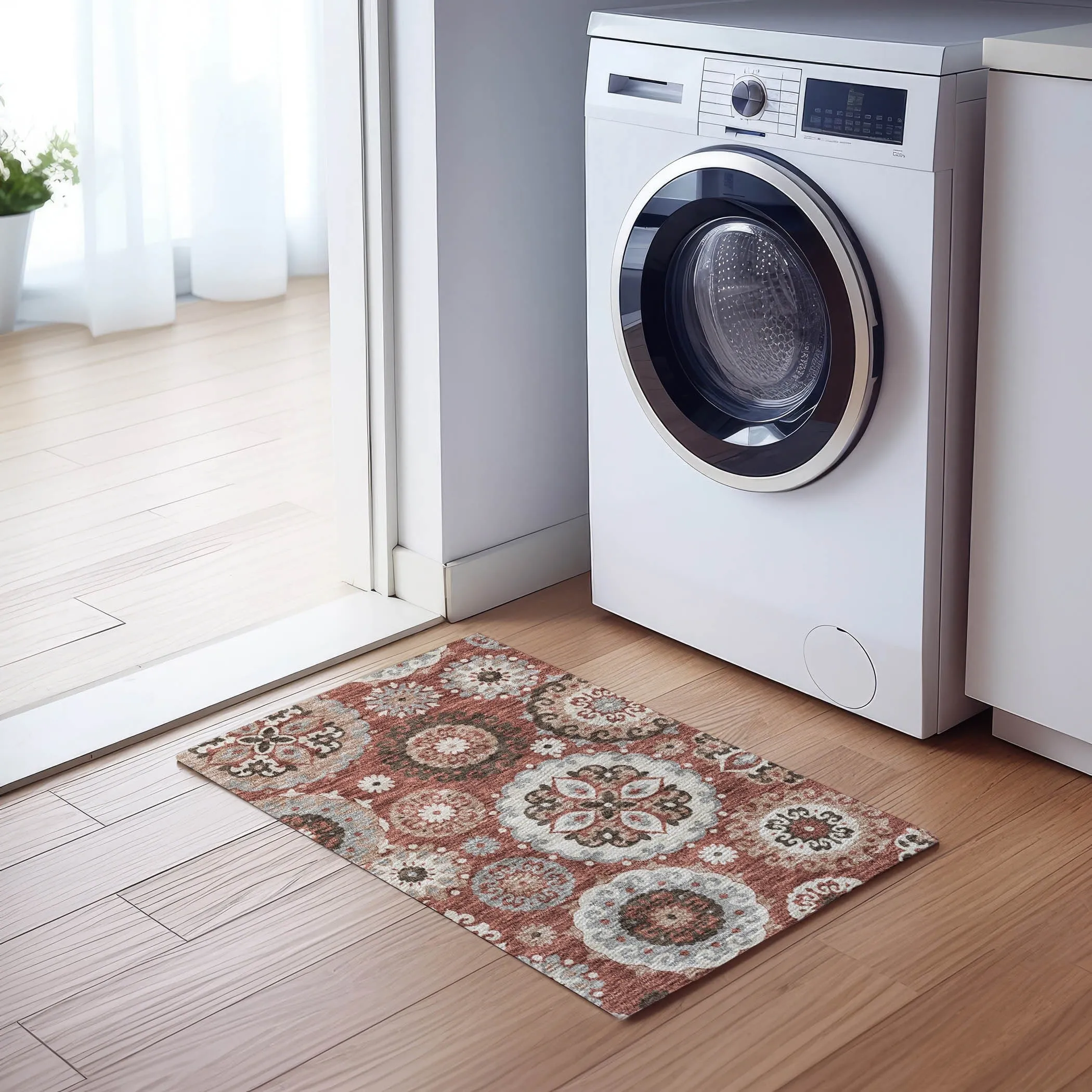 Machine Washable Indoor/ Outdoor Chantille Casual Medallion Rug