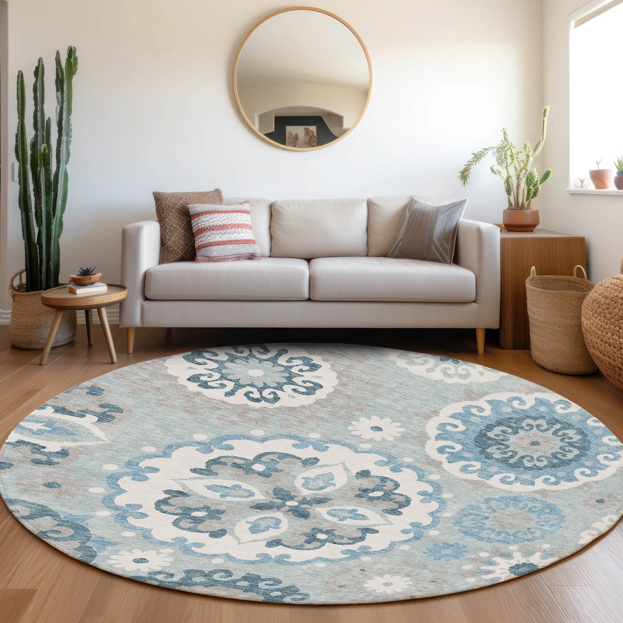 Machine Washable Indoor/ Outdoor Chantille Casual Medallion Rug