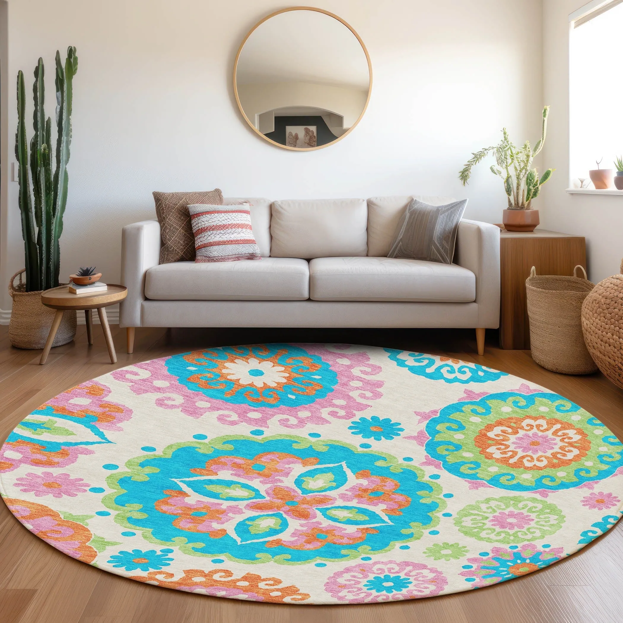 Machine Washable Indoor/ Outdoor Chantille Casual Medallion Rug