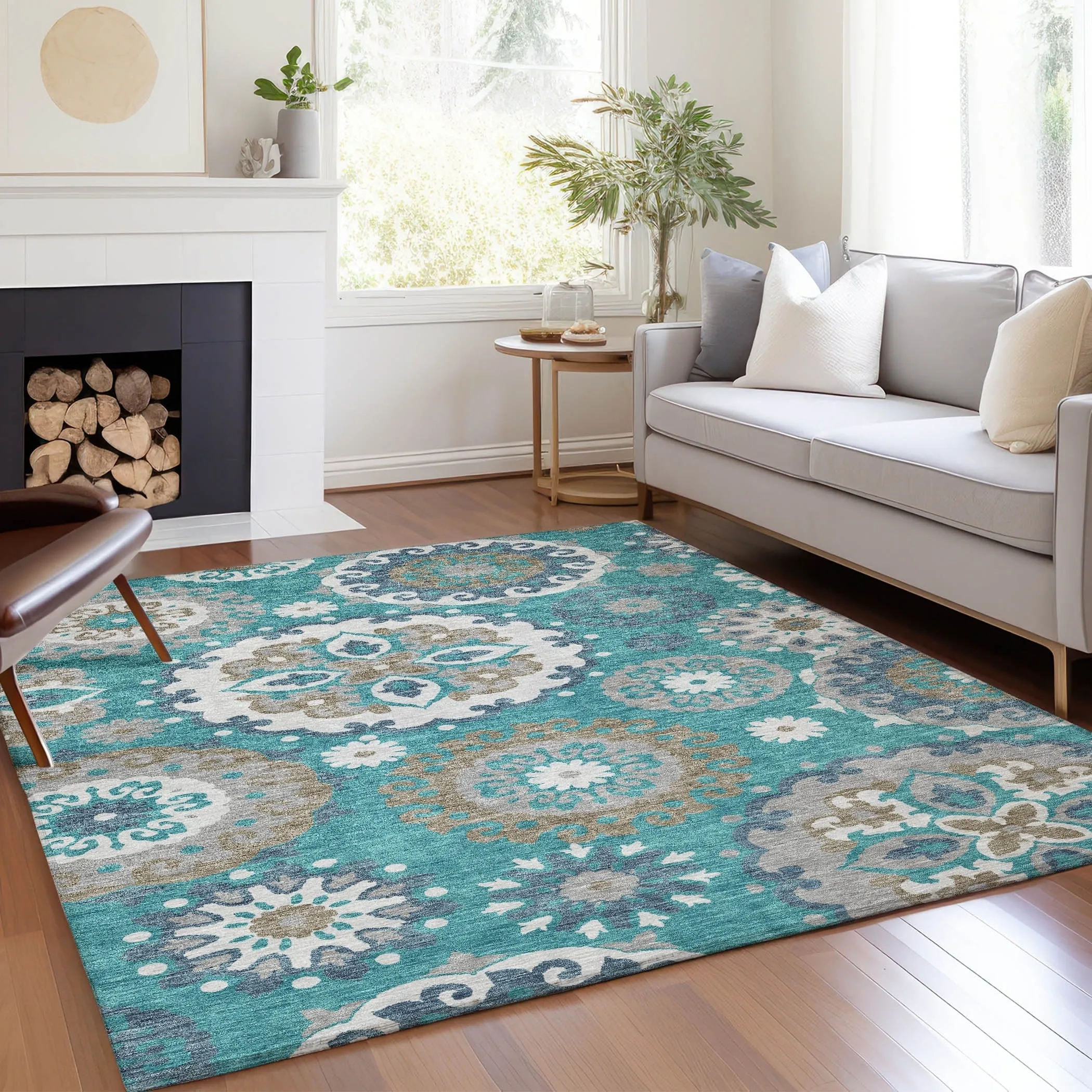 Machine Washable Indoor/ Outdoor Chantille Casual Medallion Rug