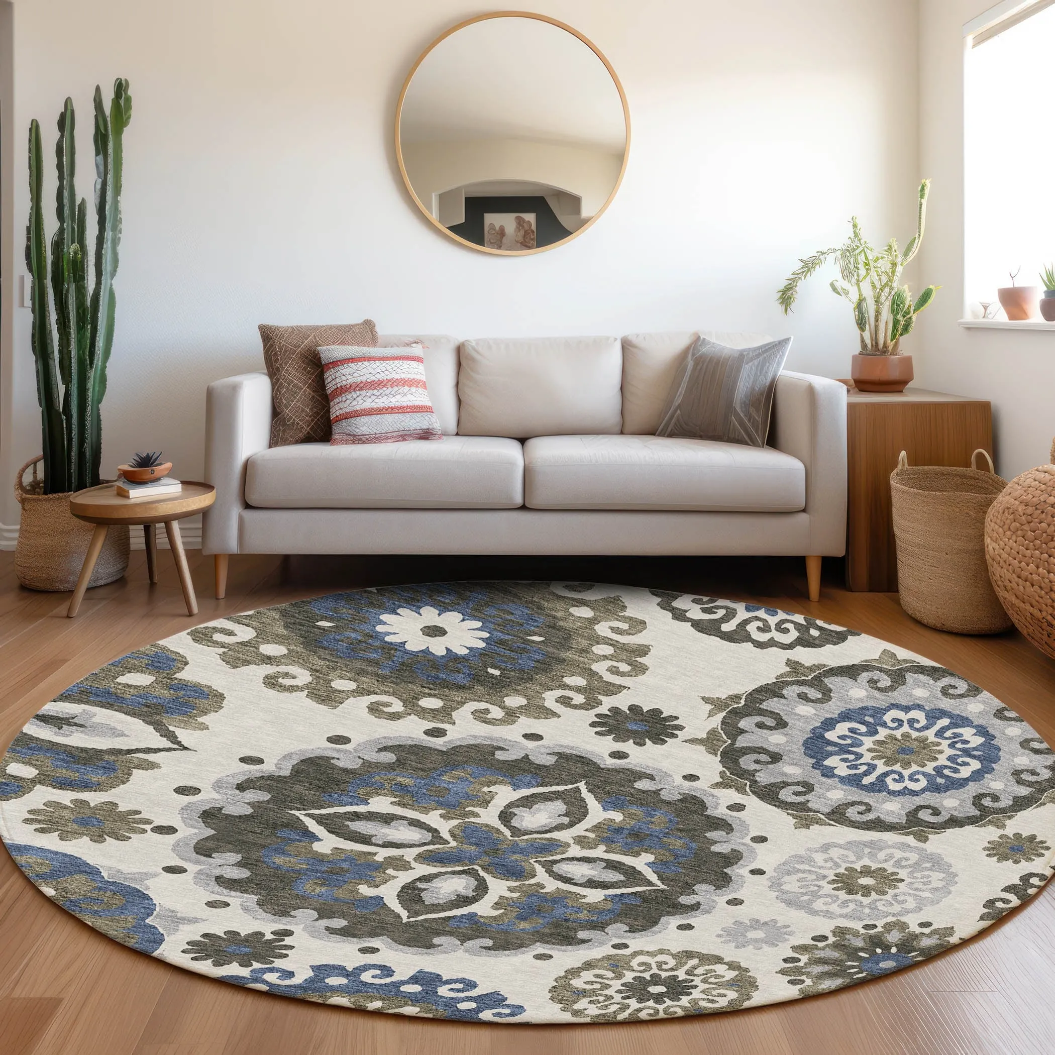Machine Washable Indoor/ Outdoor Chantille Casual Medallion Rug