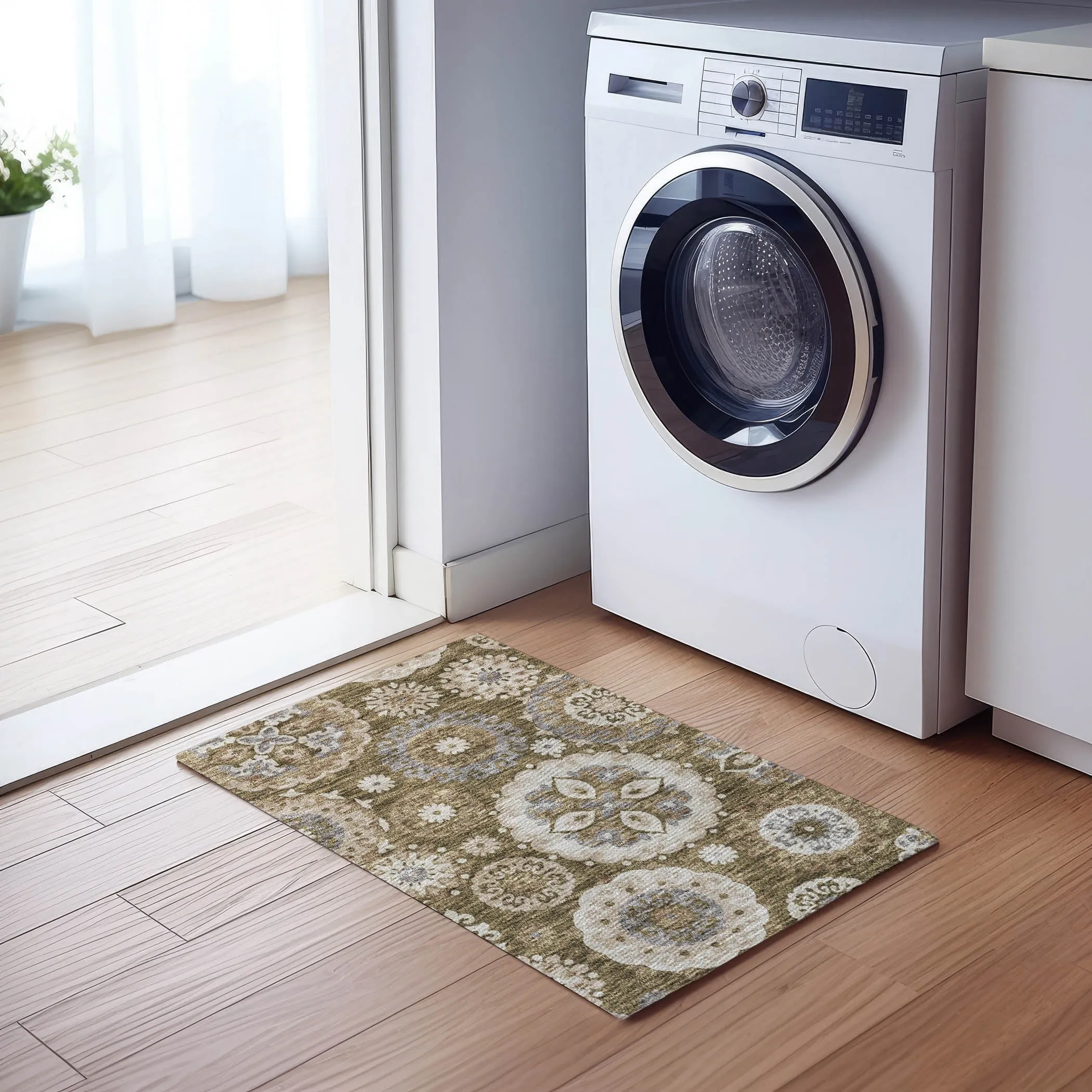 Machine Washable Indoor/ Outdoor Chantille Casual Medallion Rug