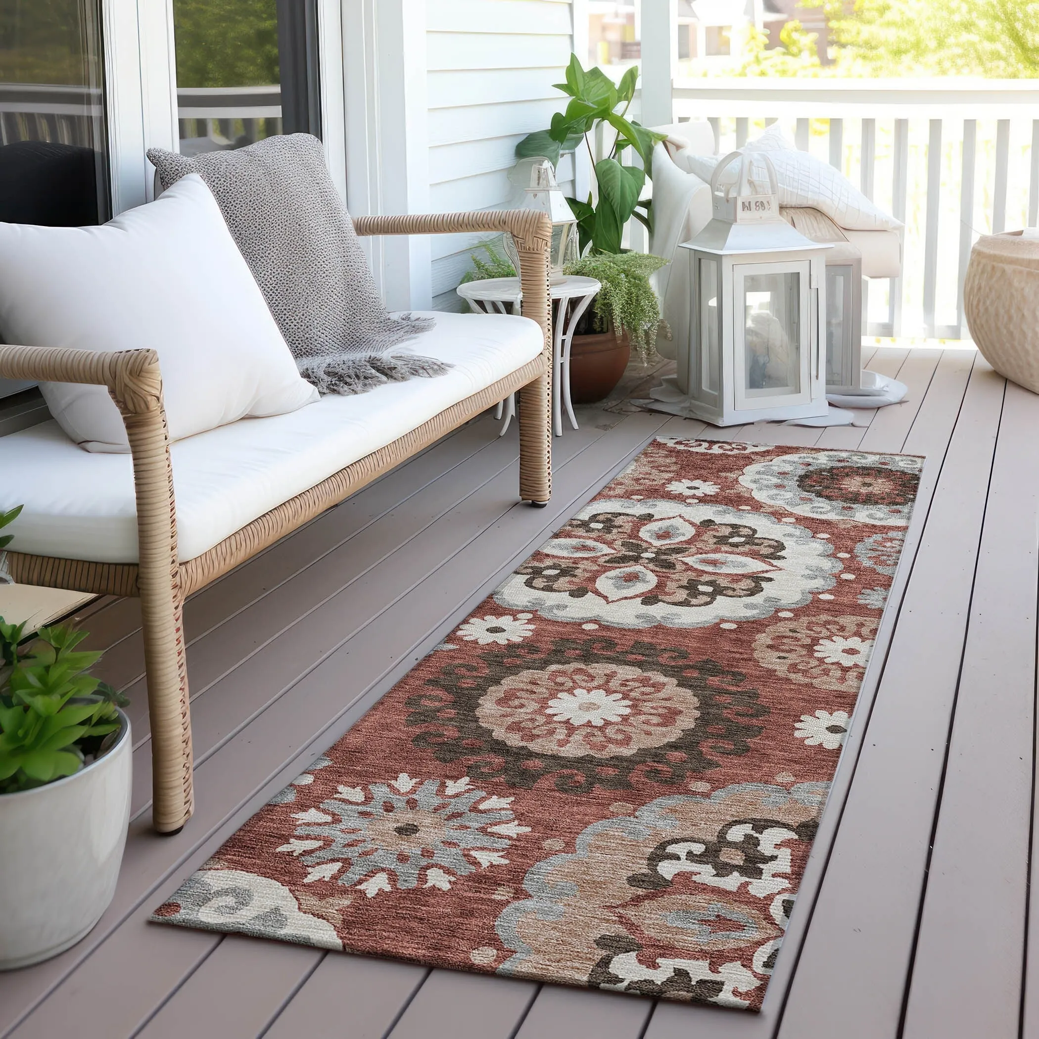 Machine Washable Indoor/ Outdoor Chantille Casual Medallion Rug