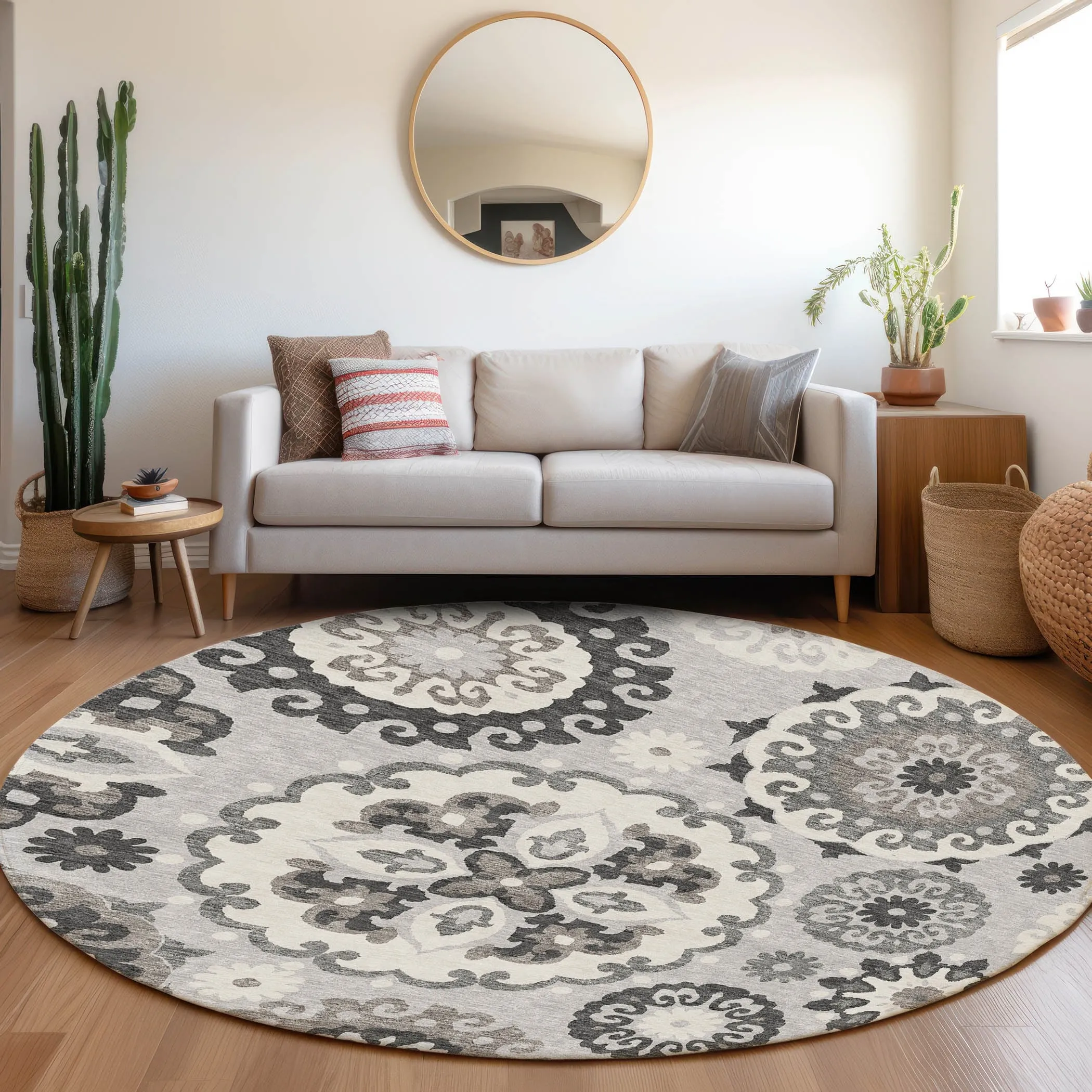 Machine Washable Indoor/ Outdoor Chantille Casual Medallion Rug