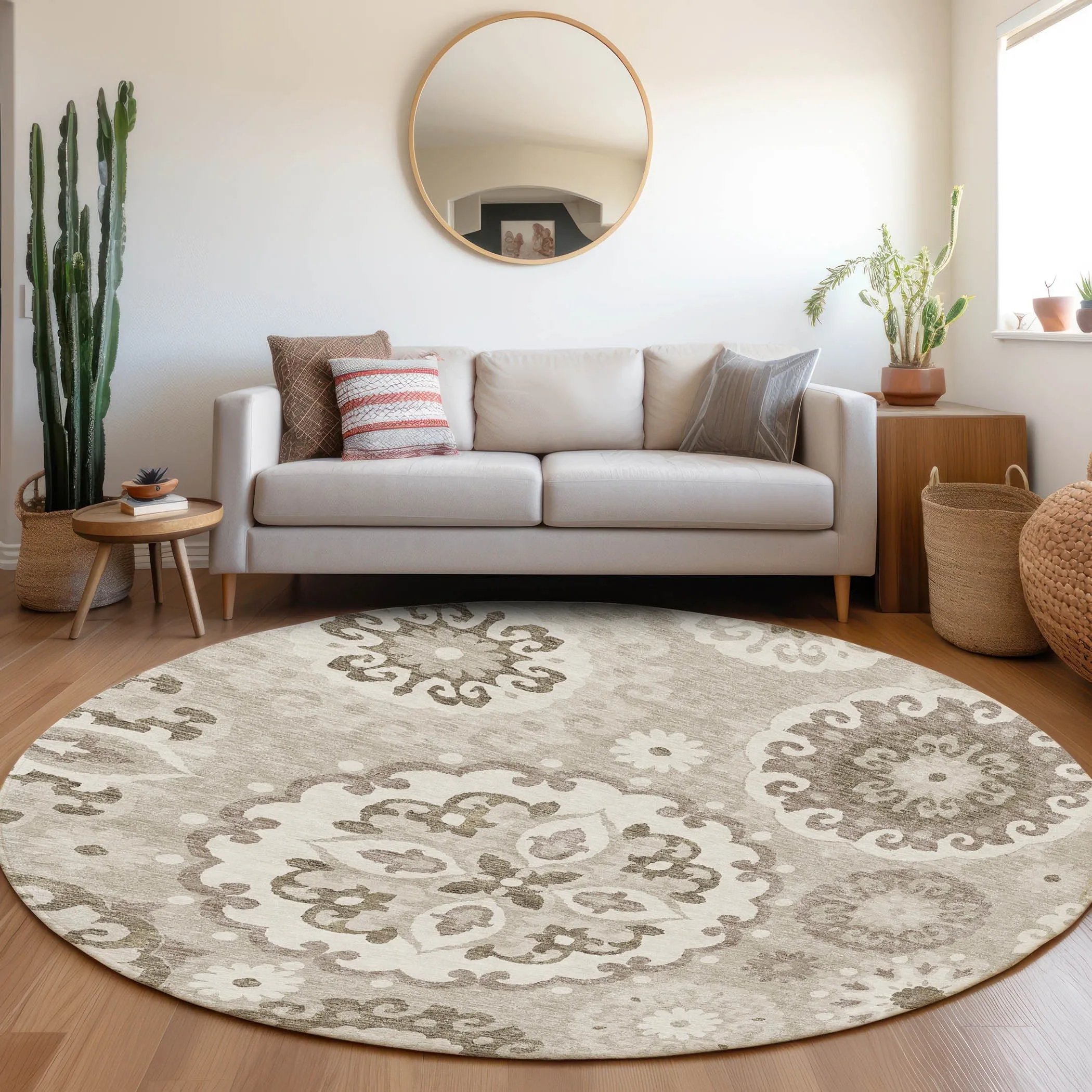 Machine Washable Indoor/ Outdoor Chantille Casual Medallion Rug