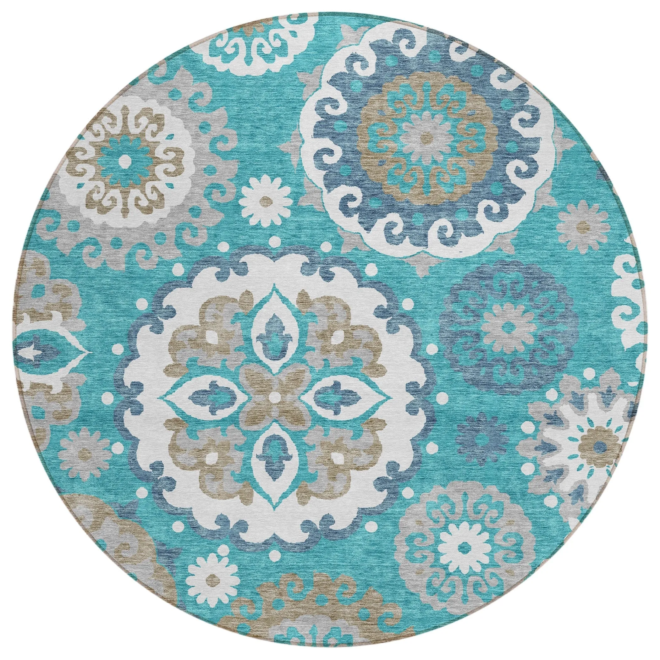 Machine Washable Indoor/ Outdoor Chantille Casual Medallion Rug