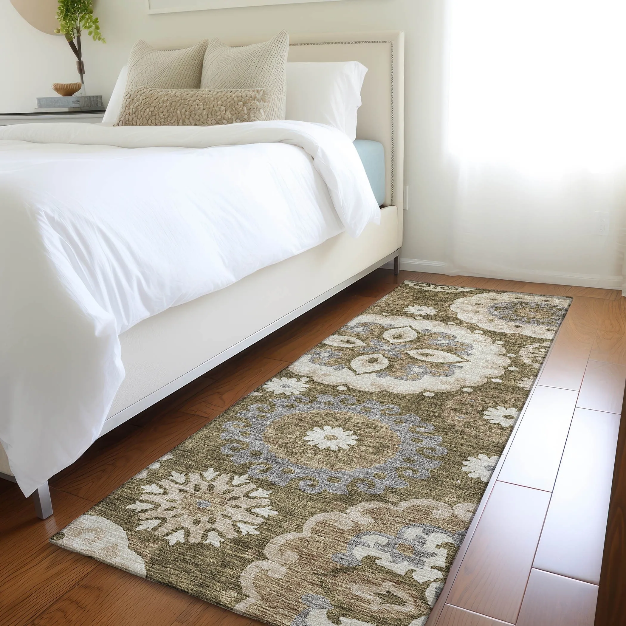 Machine Washable Indoor/ Outdoor Chantille Casual Medallion Rug