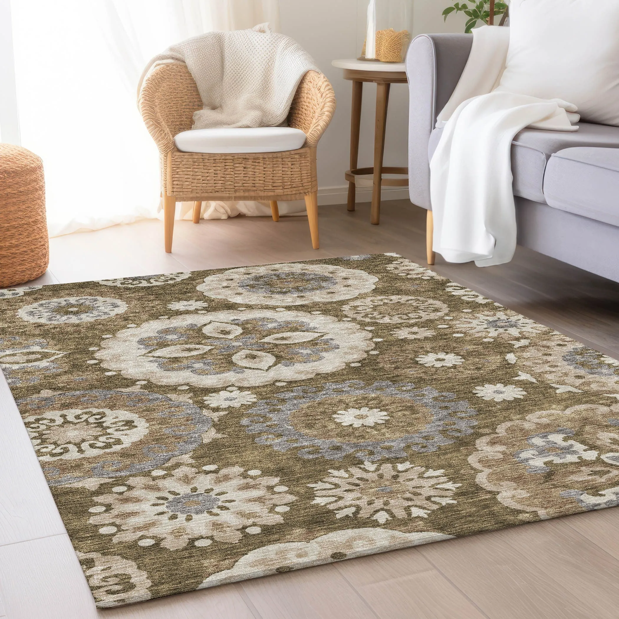 Machine Washable Indoor/ Outdoor Chantille Casual Medallion Rug