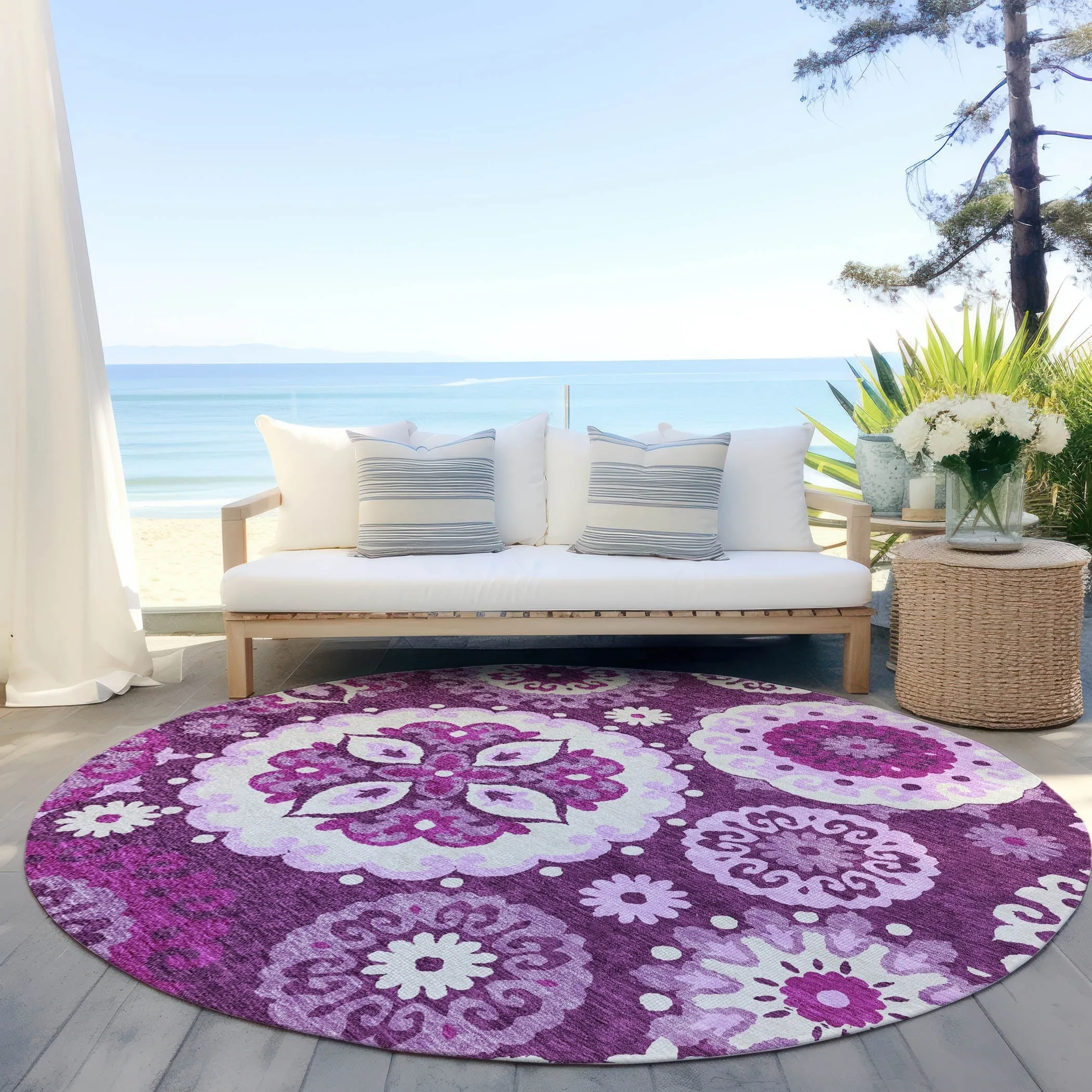 Machine Washable Indoor/ Outdoor Chantille Casual Medallion Rug