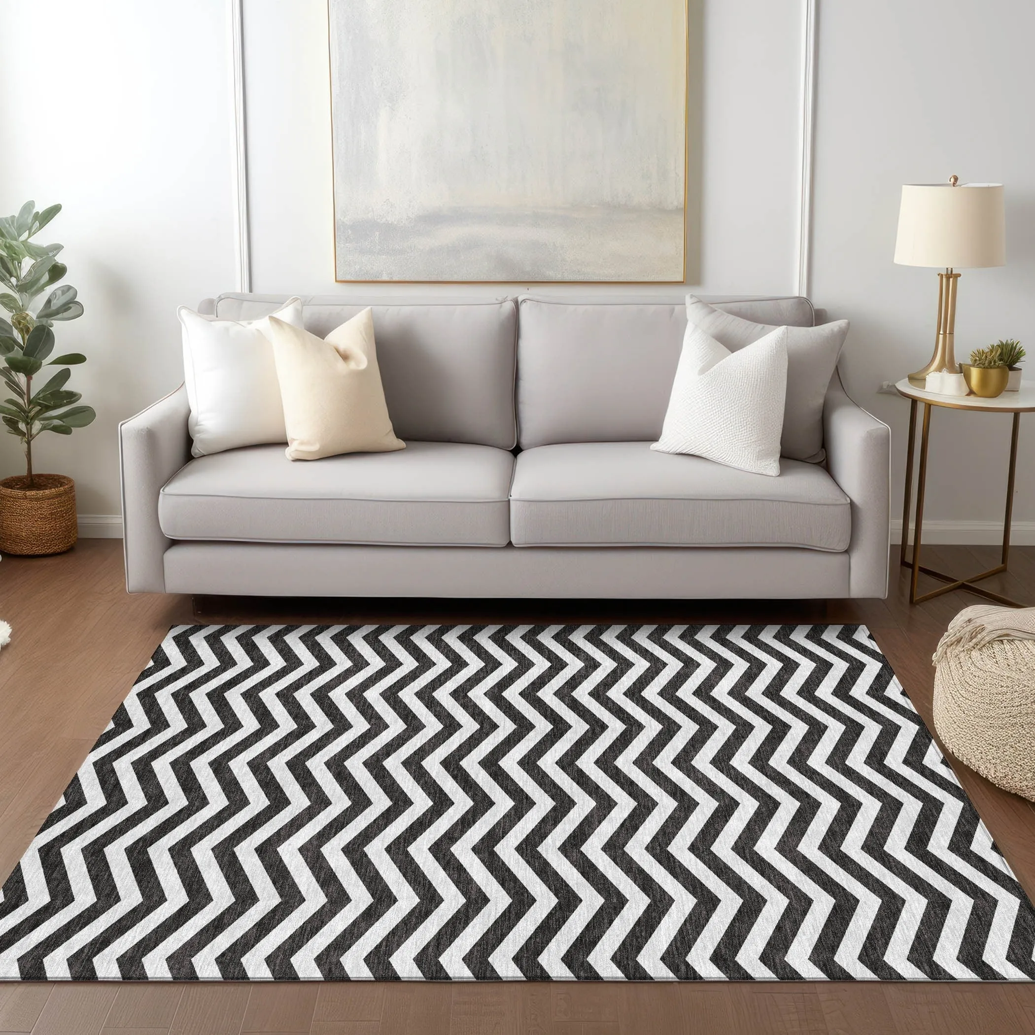 Machine Washable Indoor/ Outdoor Chantille Chevron Stripe Rug