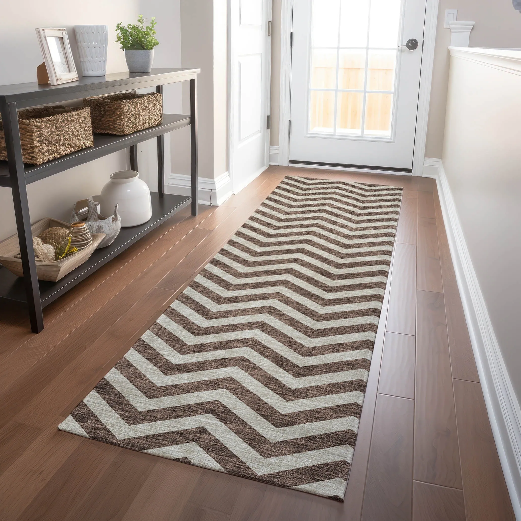 Machine Washable Indoor/ Outdoor Chantille Chevron Stripe Rug