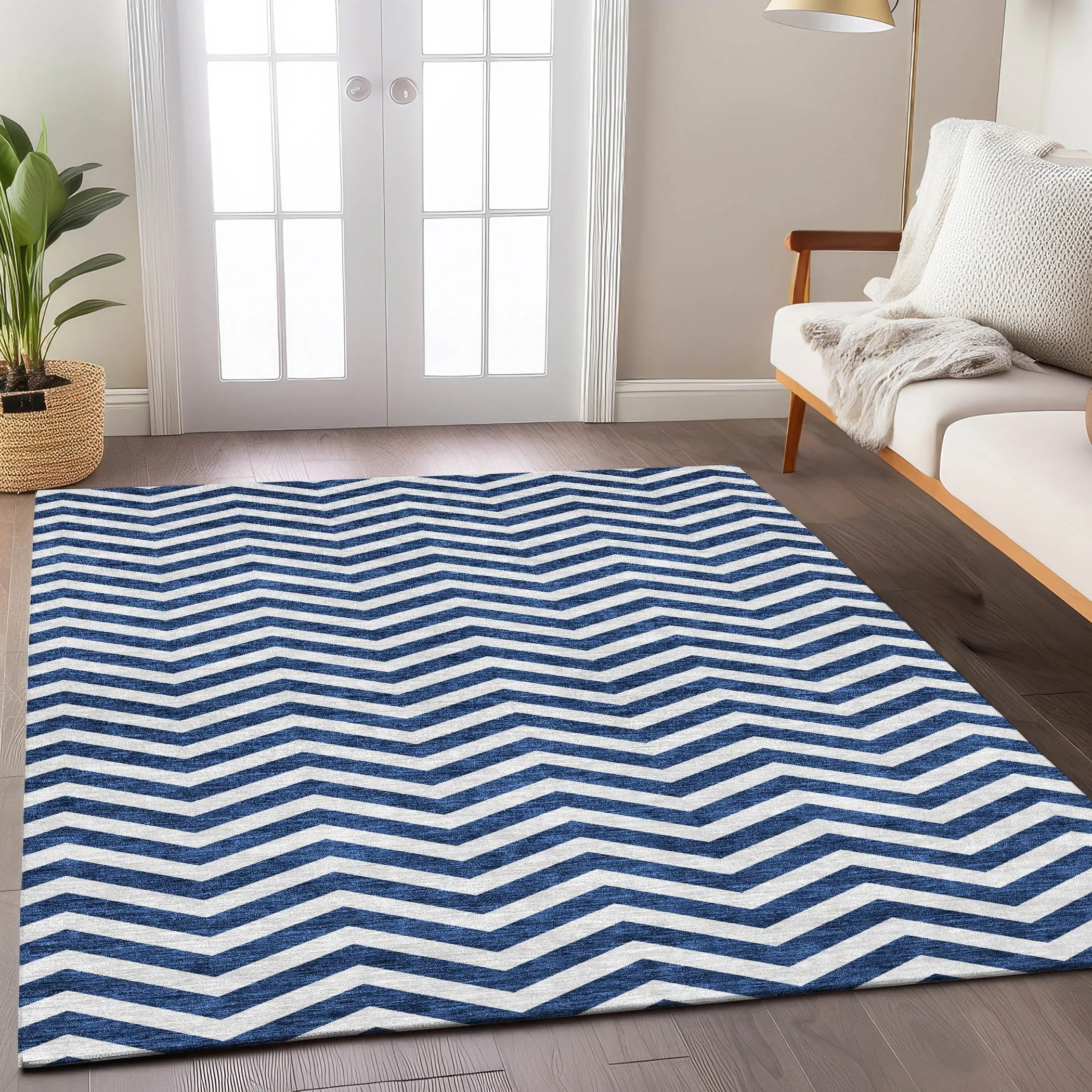 Machine Washable Indoor/ Outdoor Chantille Chevron Stripe Rug