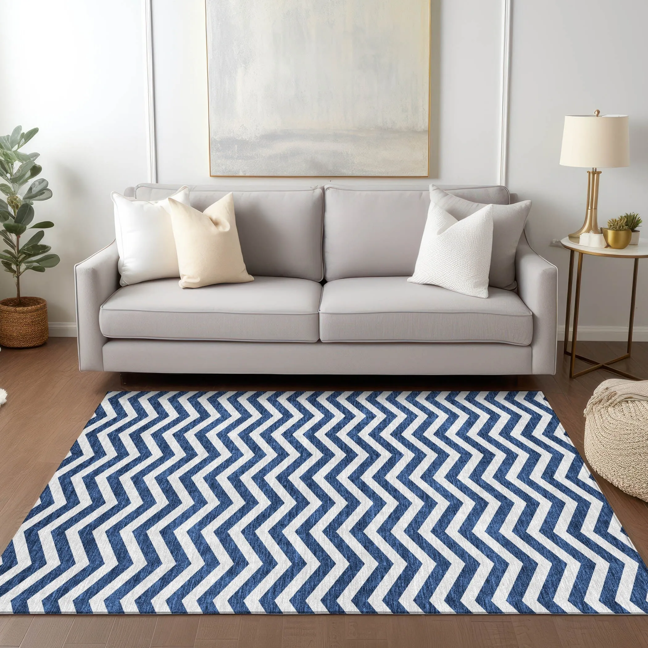 Machine Washable Indoor/ Outdoor Chantille Chevron Stripe Rug