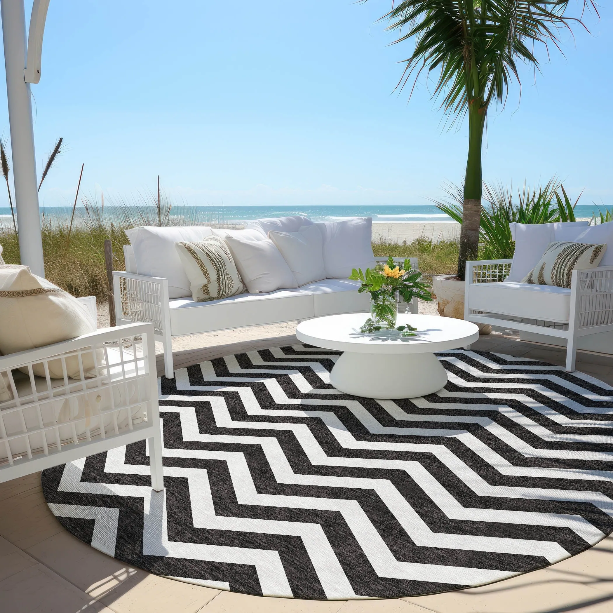 Machine Washable Indoor/ Outdoor Chantille Chevron Stripe Rug