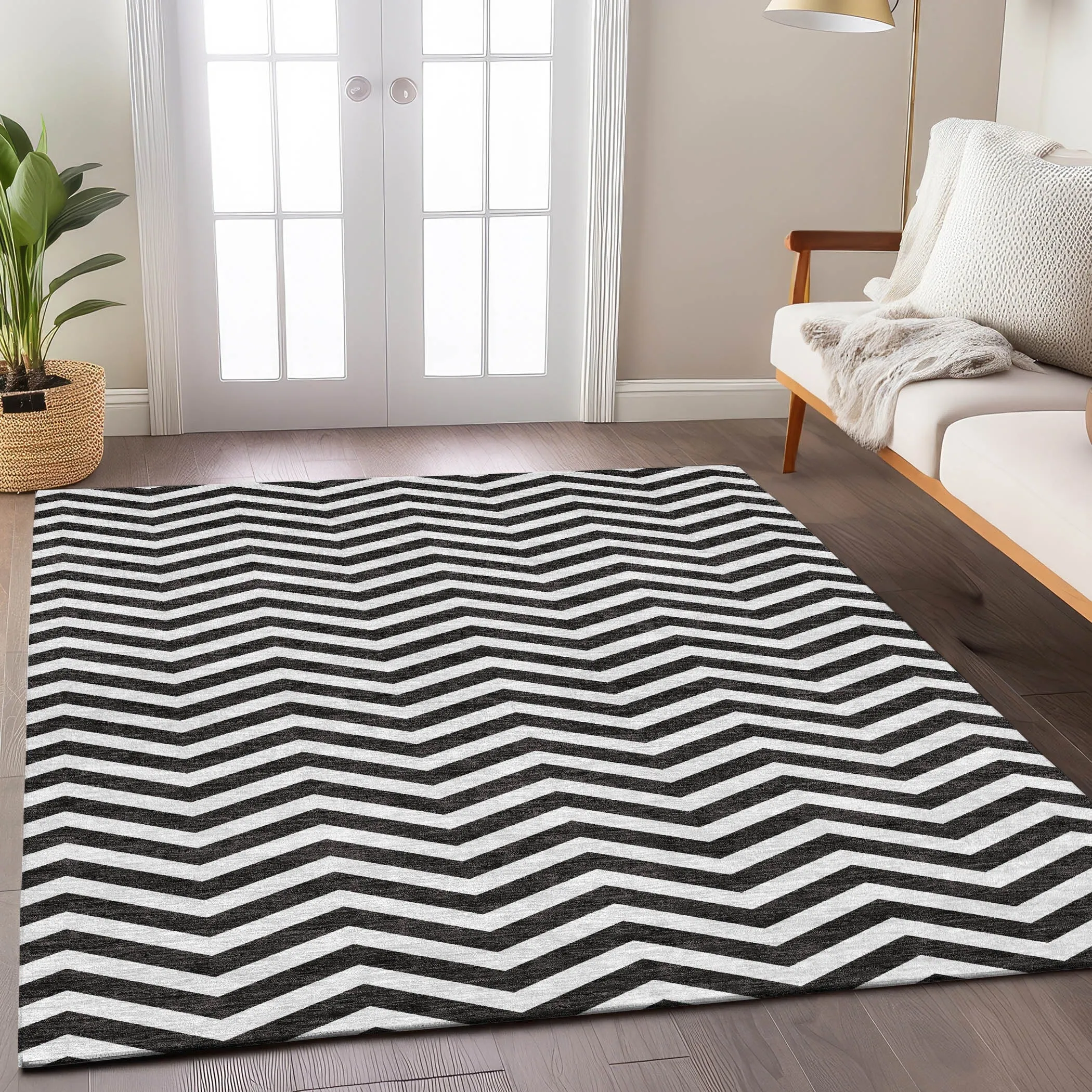 Machine Washable Indoor/ Outdoor Chantille Chevron Stripe Rug