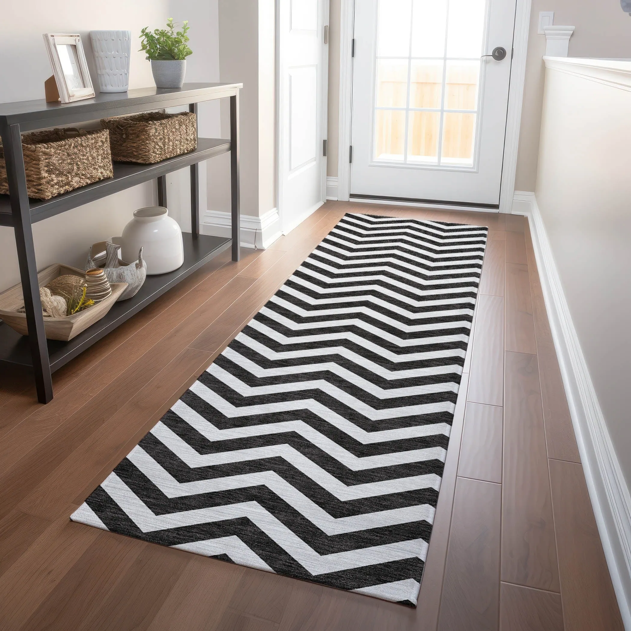 Machine Washable Indoor/ Outdoor Chantille Chevron Stripe Rug