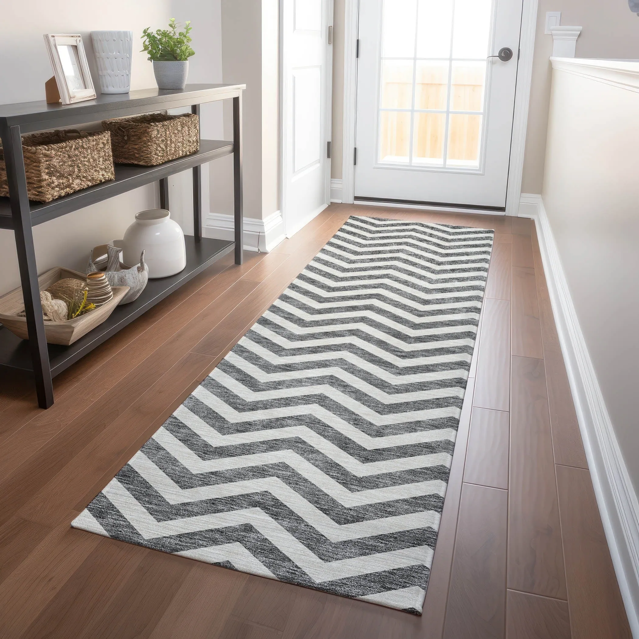 Machine Washable Indoor/ Outdoor Chantille Chevron Stripe Rug