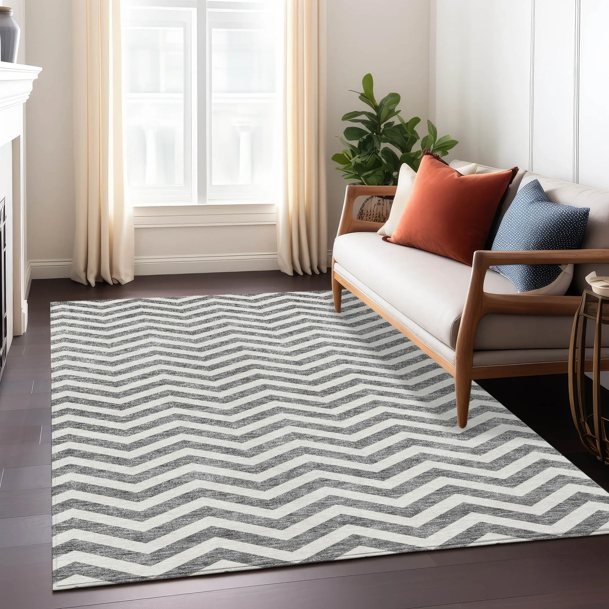 Machine Washable Indoor/ Outdoor Chantille Chevron Stripe Rug