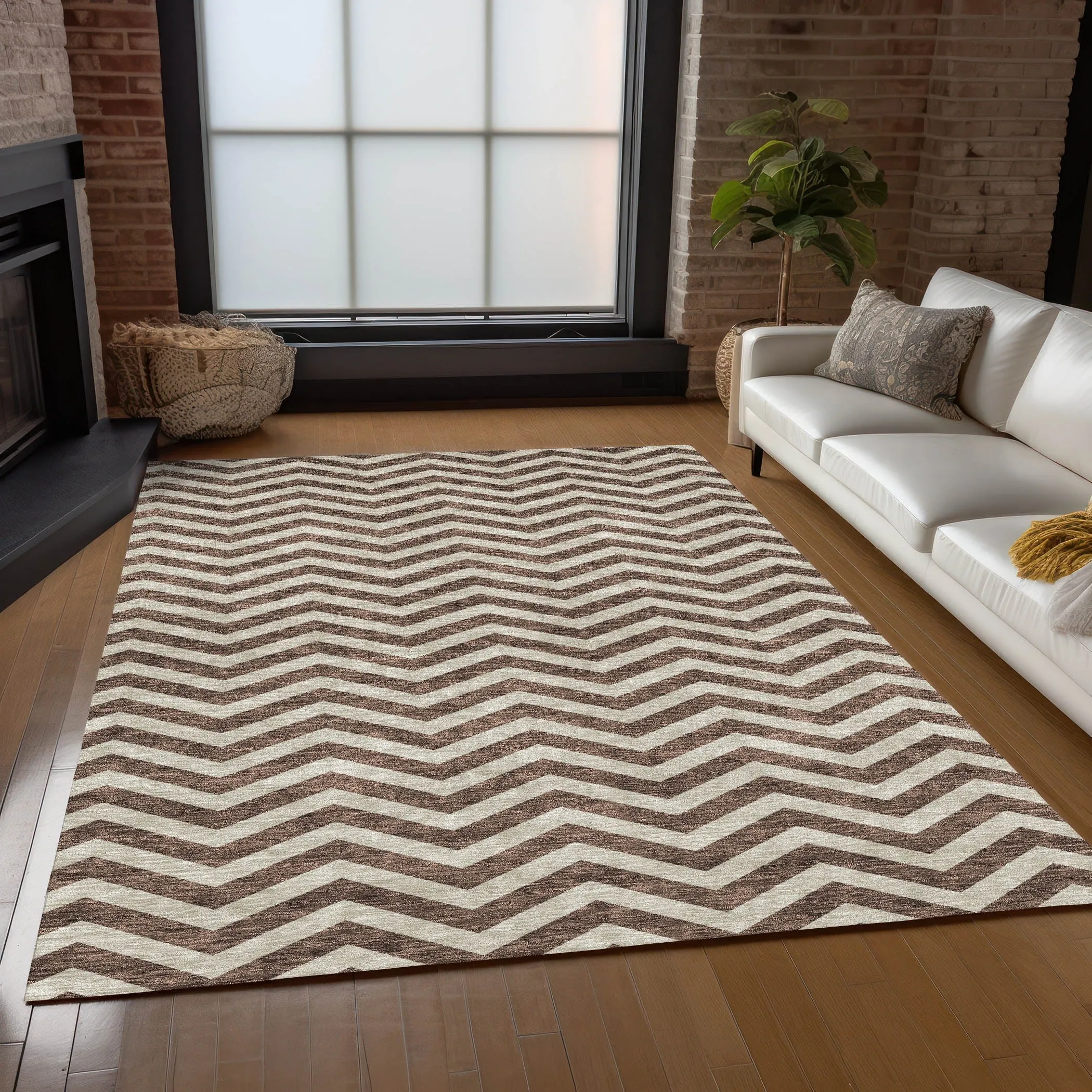 Machine Washable Indoor/ Outdoor Chantille Chevron Stripe Rug