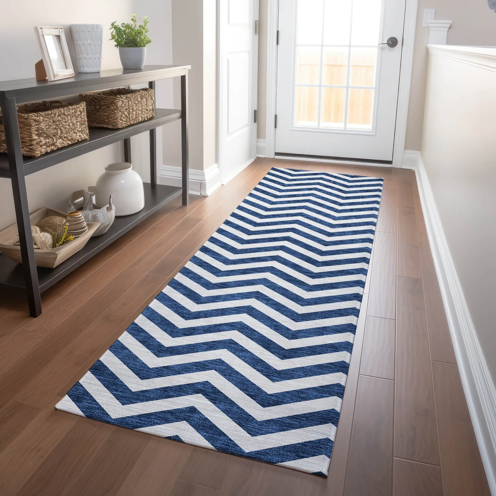 Machine Washable Indoor/ Outdoor Chantille Chevron Stripe Rug
