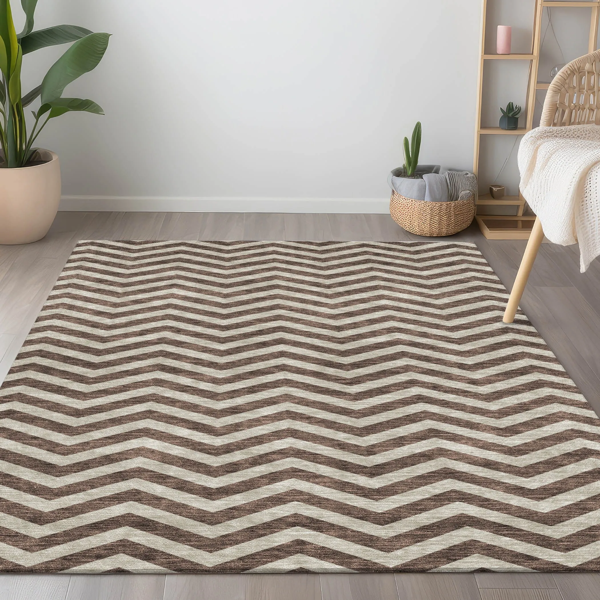 Machine Washable Indoor/ Outdoor Chantille Chevron Stripe Rug
