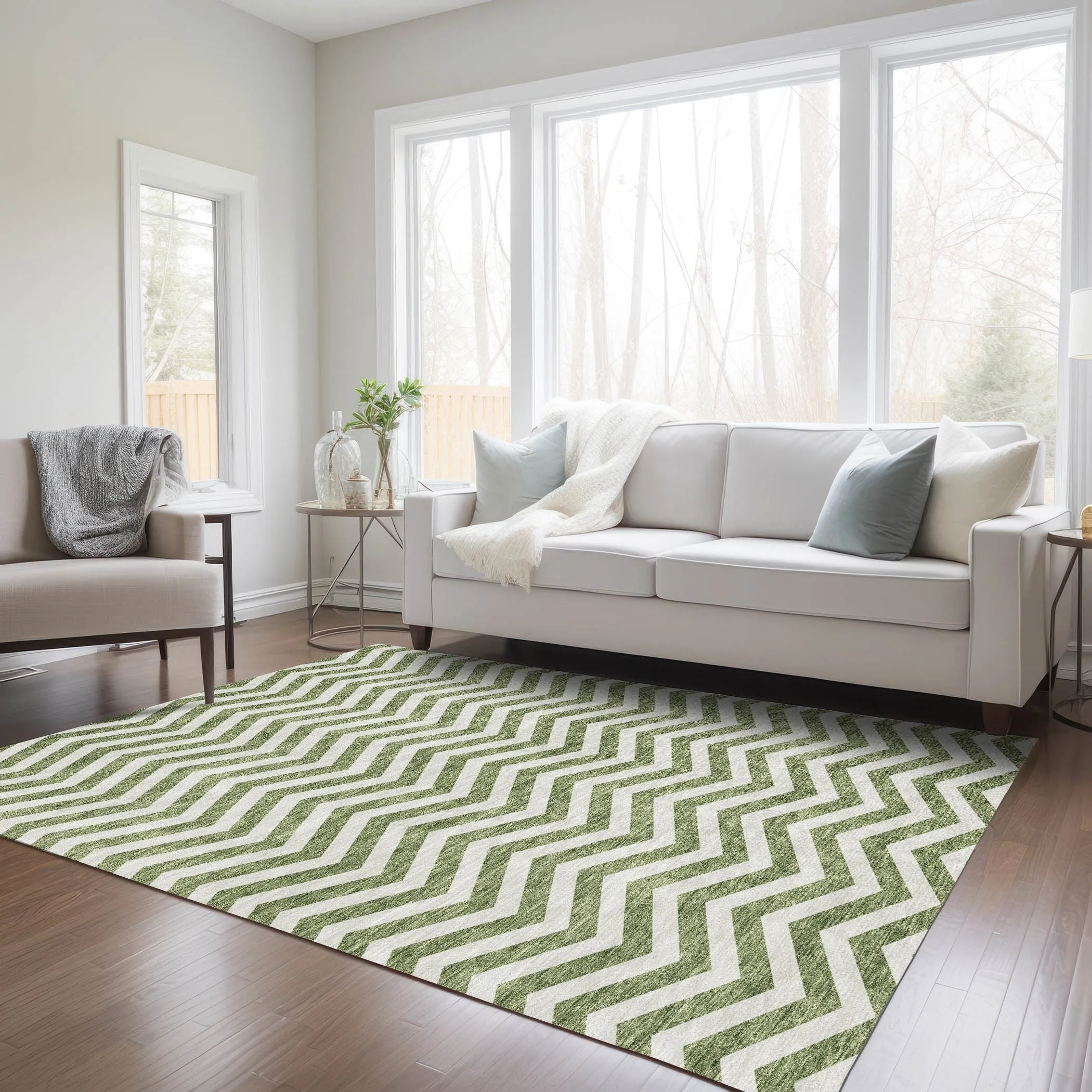 Machine Washable Indoor/ Outdoor Chantille Chevron Stripe Rug
