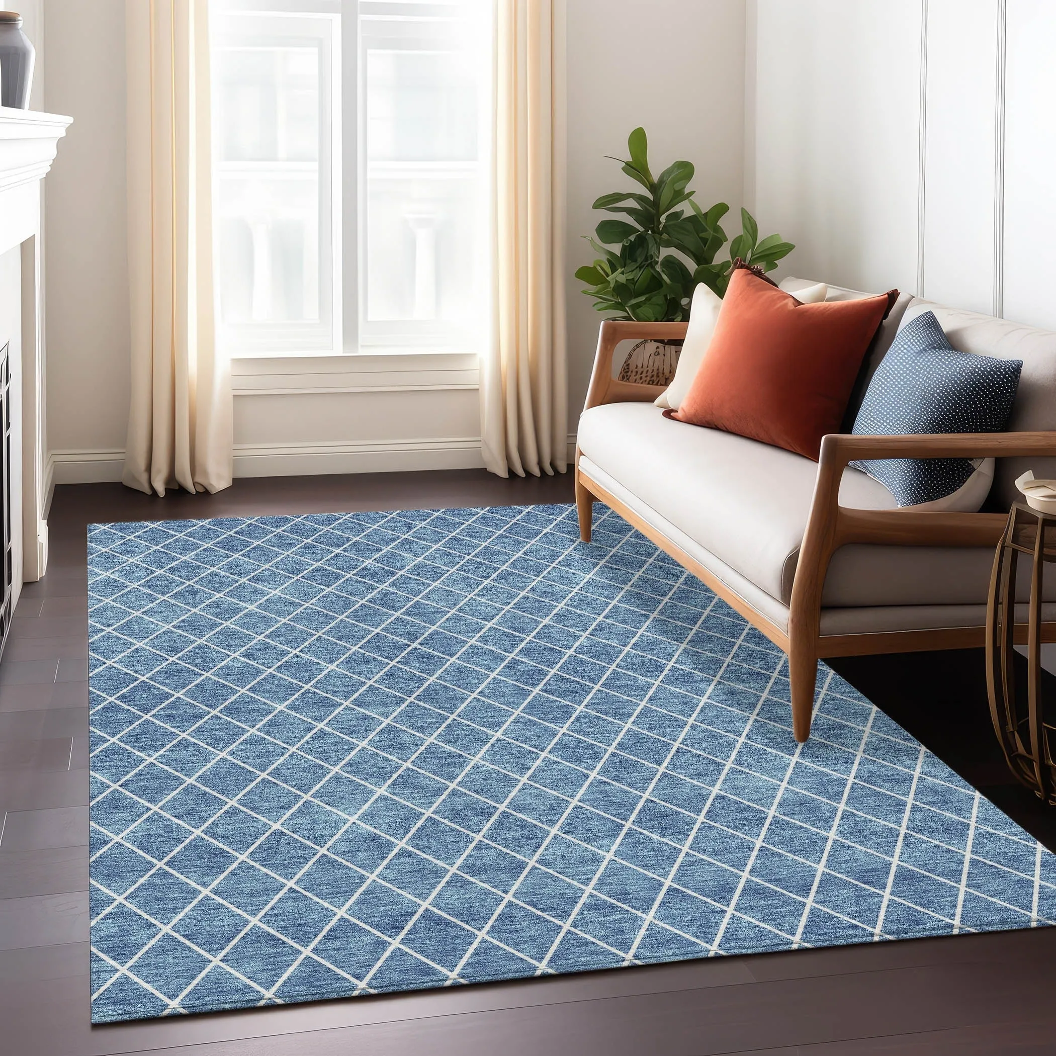Machine Washable Indoor/ Outdoor Chantille Diamond Trellis Rug