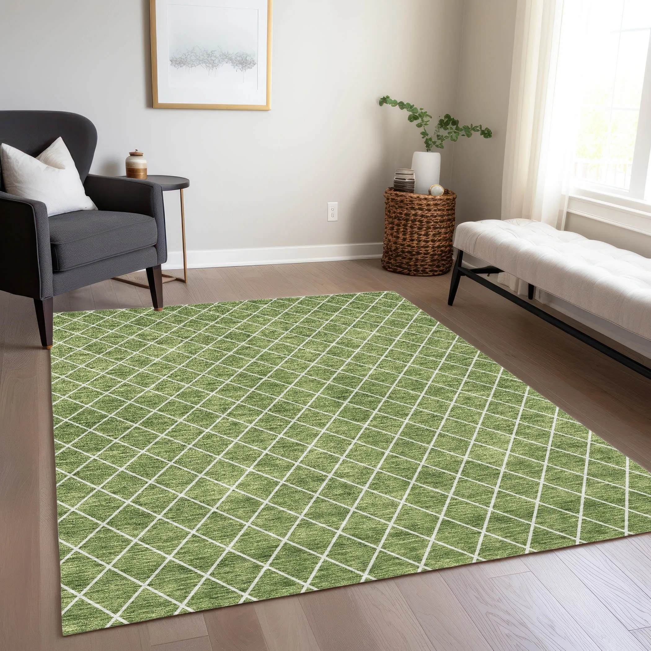 Machine Washable Indoor/ Outdoor Chantille Diamond Trellis Rug