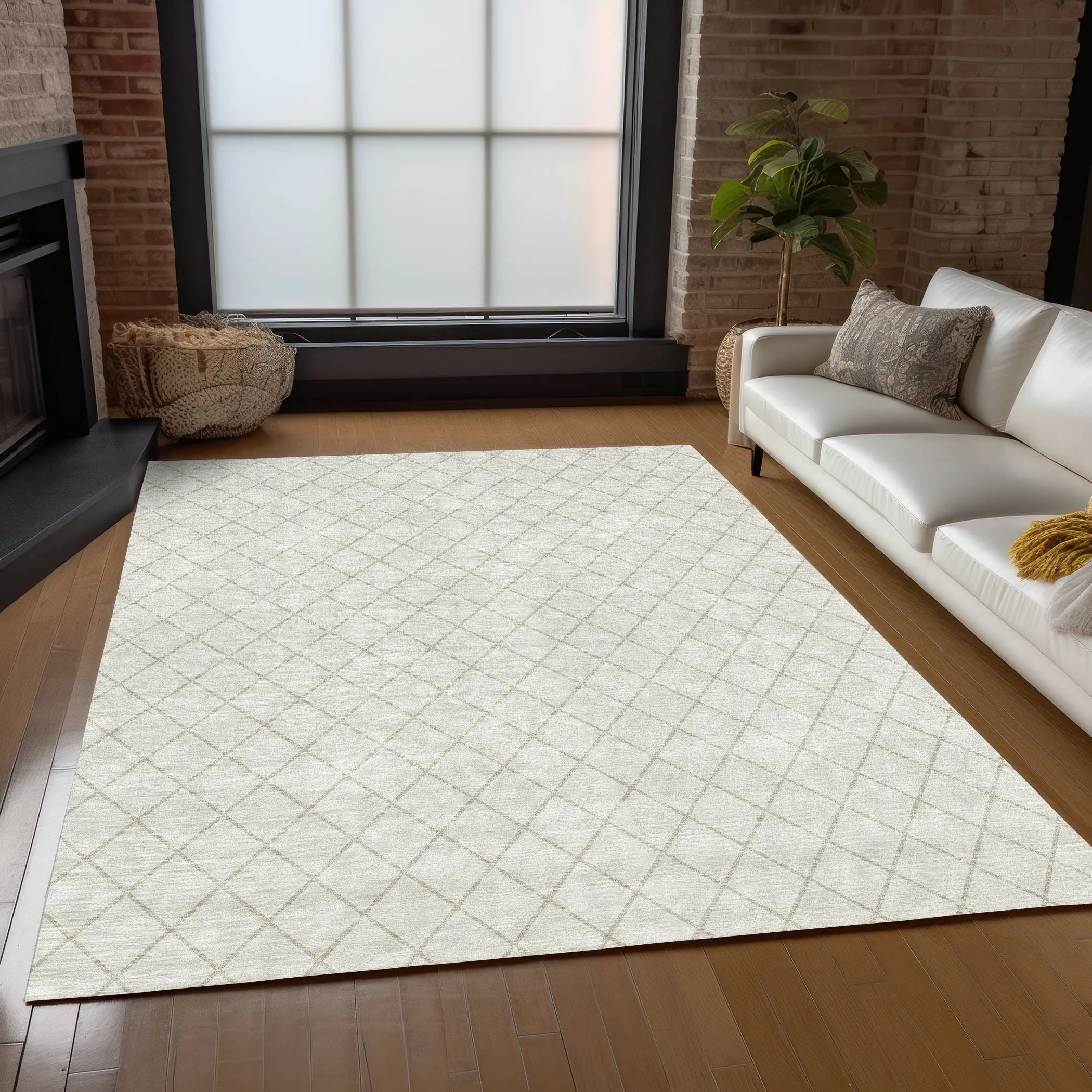 Machine Washable Indoor/ Outdoor Chantille Diamond Trellis Rug