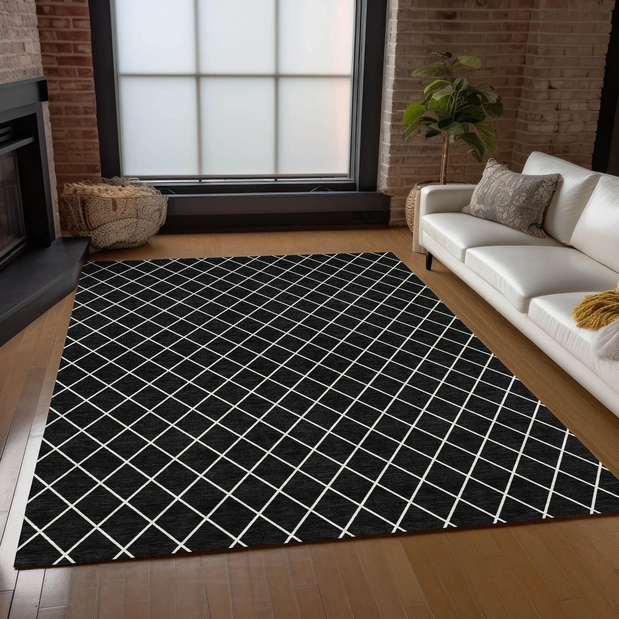 Machine Washable Indoor/ Outdoor Chantille Diamond Trellis Rug