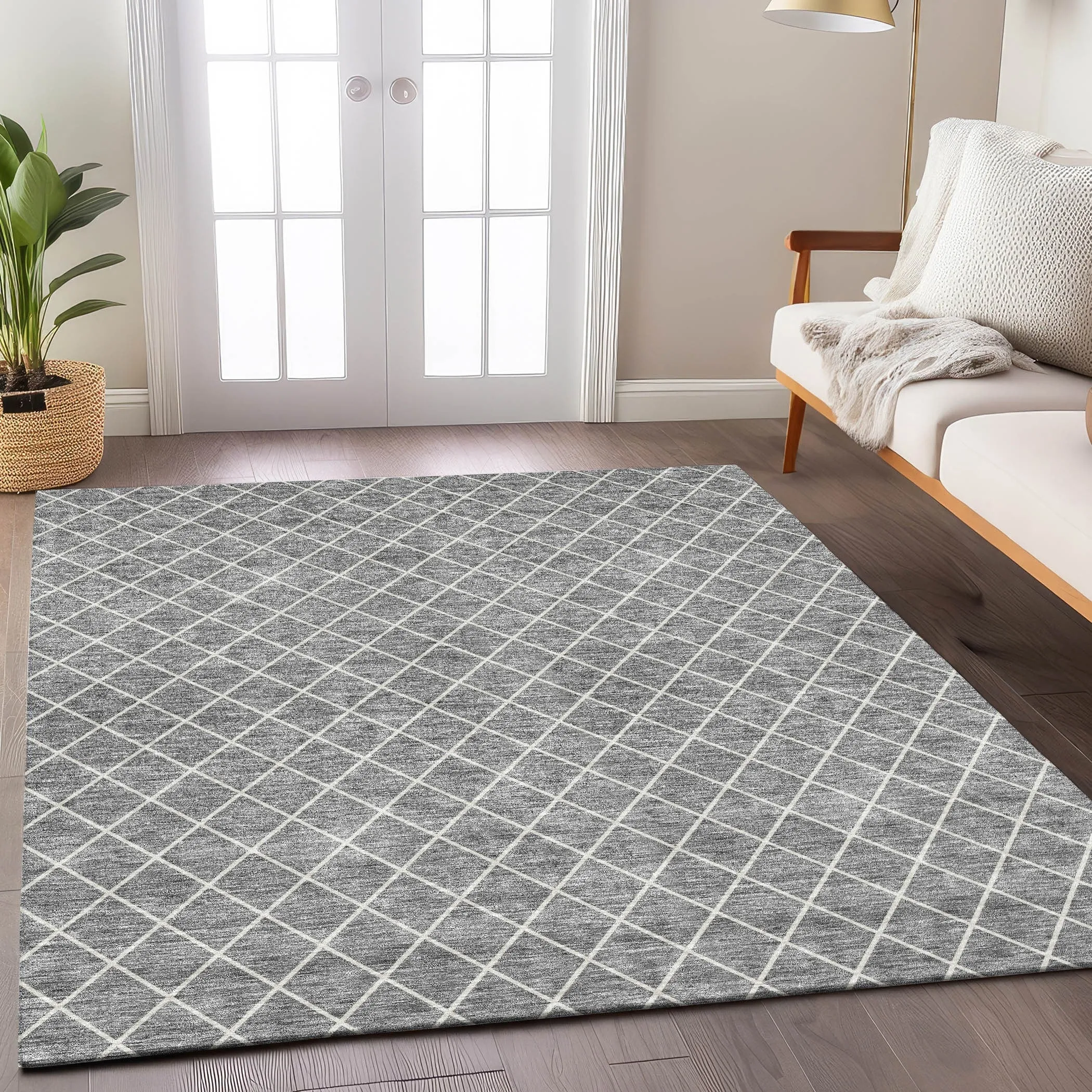 Machine Washable Indoor/ Outdoor Chantille Diamond Trellis Rug