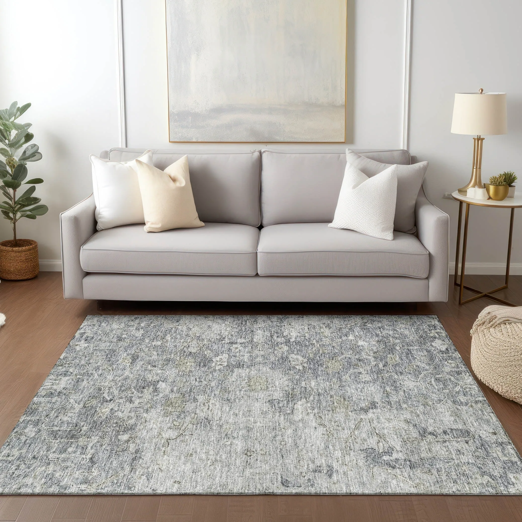 Machine Washable Indoor/ Outdoor Chantille Distressed Traditional Rug