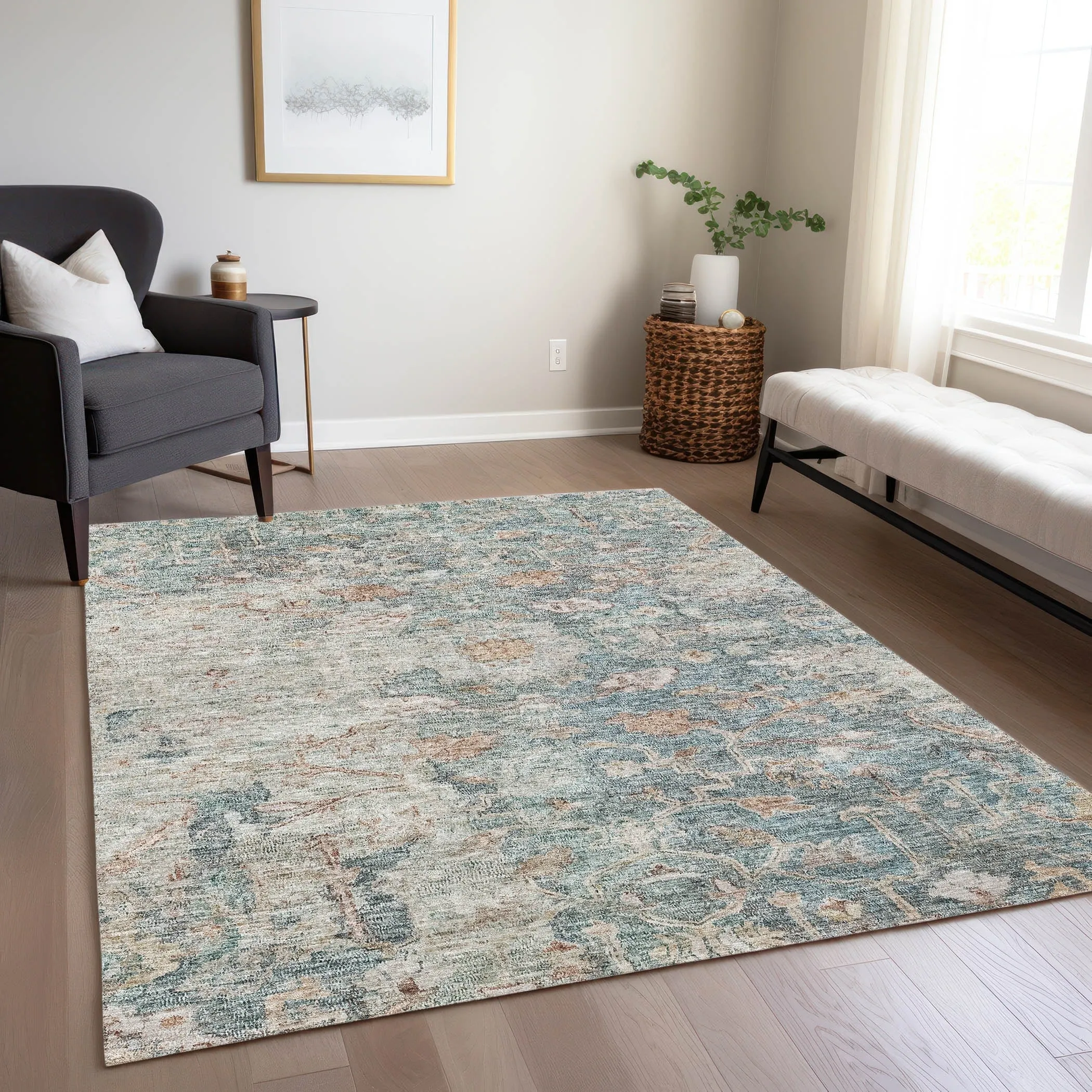 Machine Washable Indoor/ Outdoor Chantille Distressed Traditional Rug