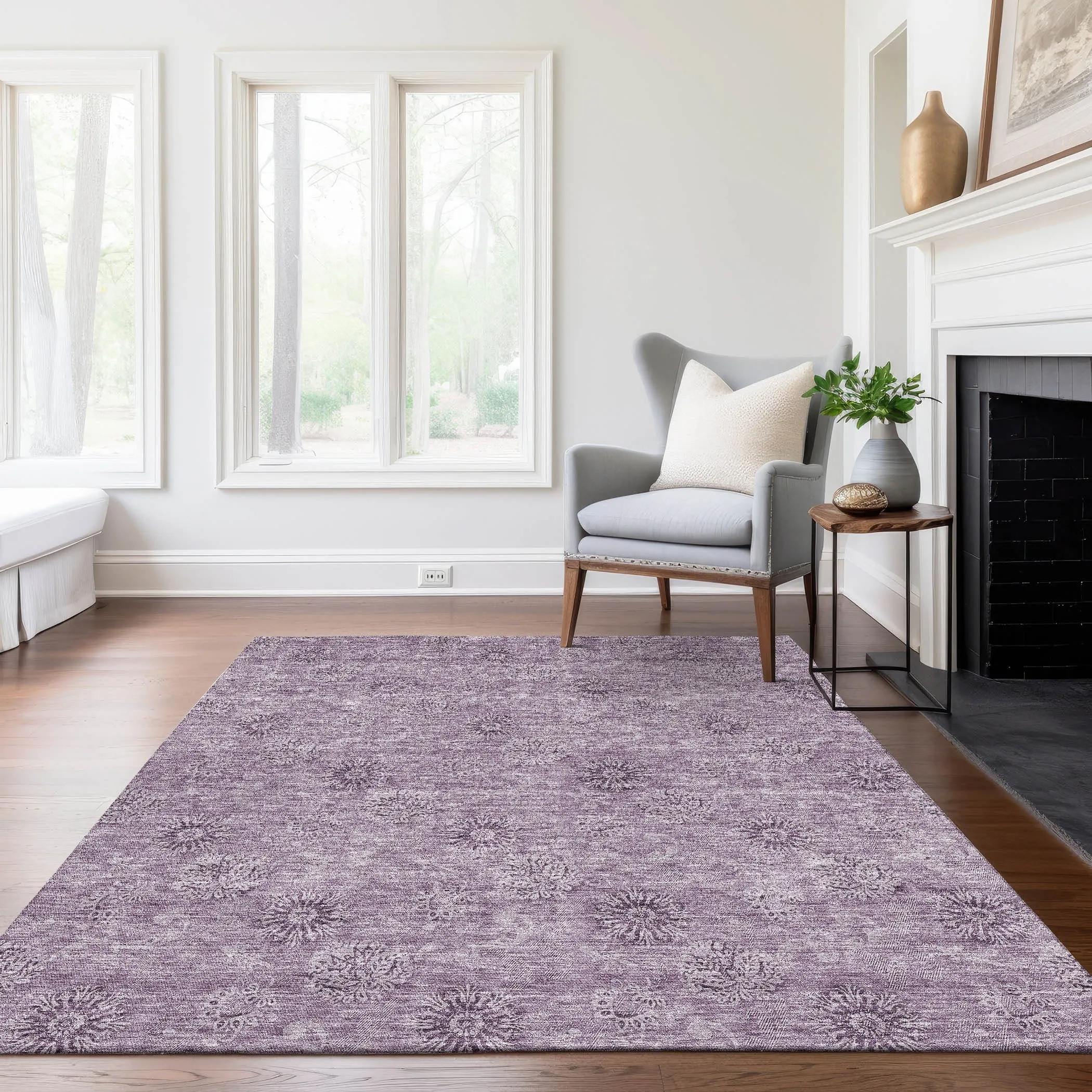 Machine Washable Indoor/ Outdoor Chantille Floral Burst Rug