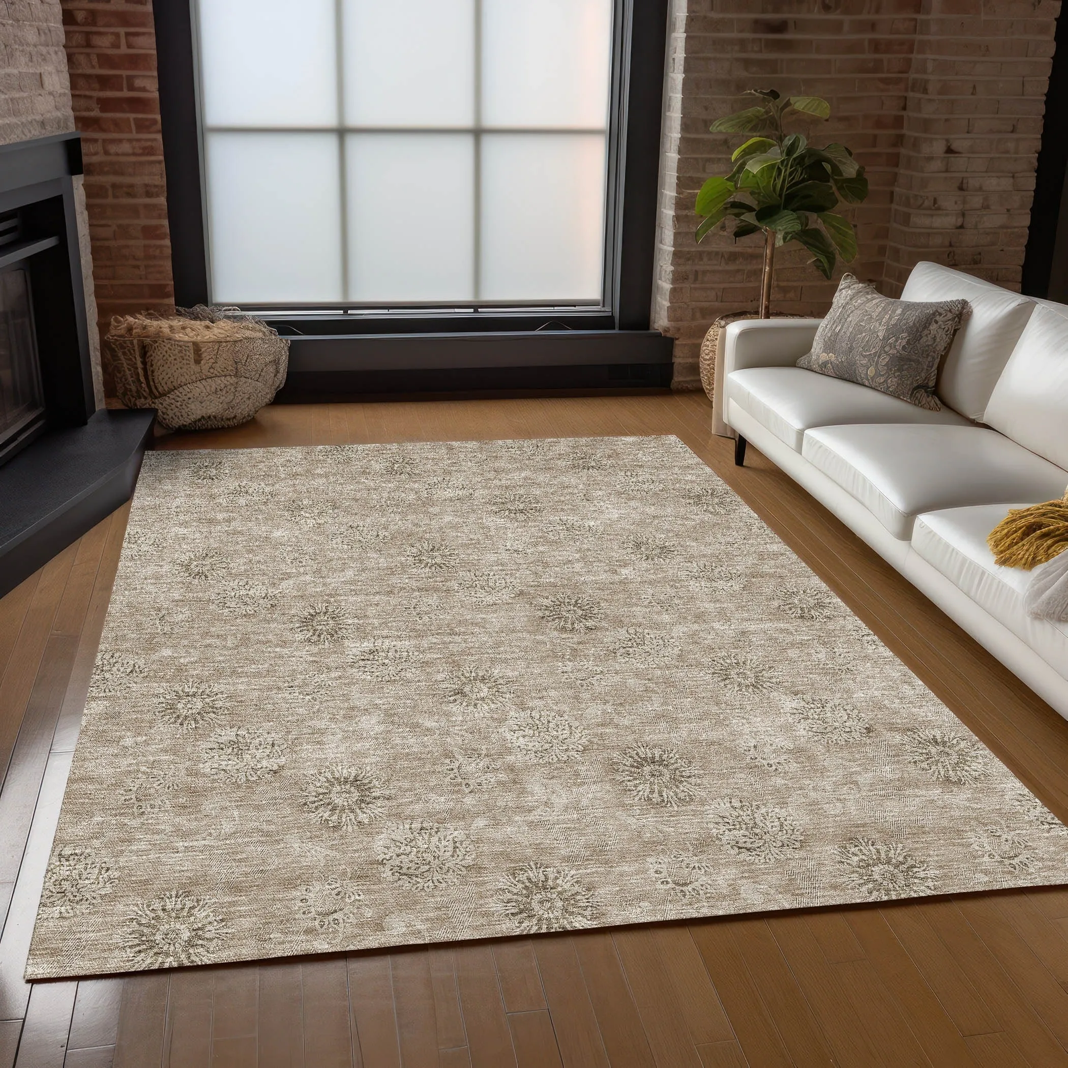 Machine Washable Indoor/ Outdoor Chantille Floral Burst Rug