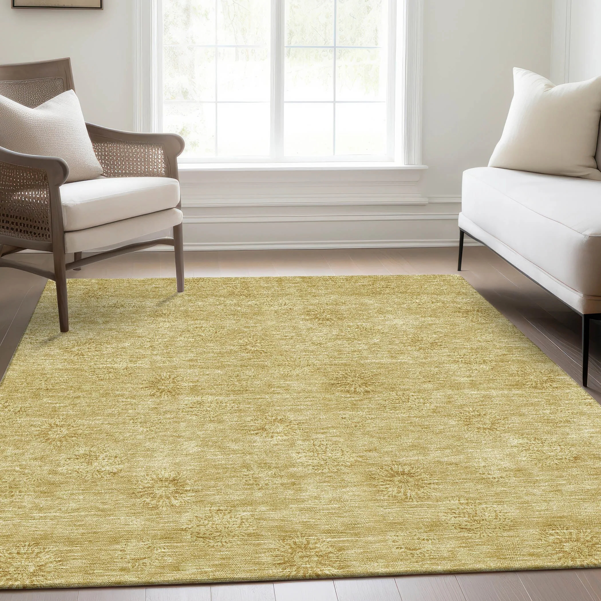 Machine Washable Indoor/ Outdoor Chantille Floral Burst Rug
