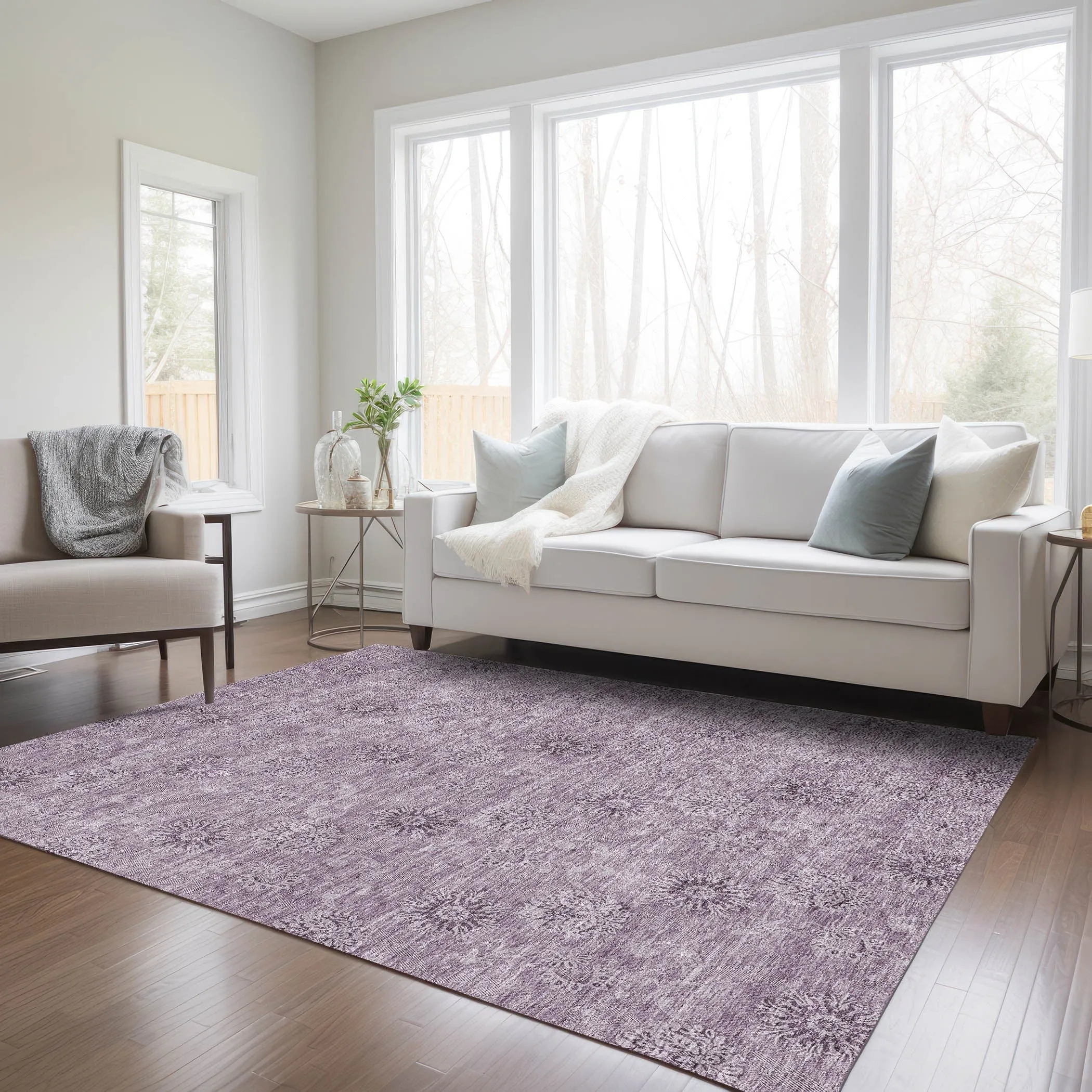 Machine Washable Indoor/ Outdoor Chantille Floral Burst Rug