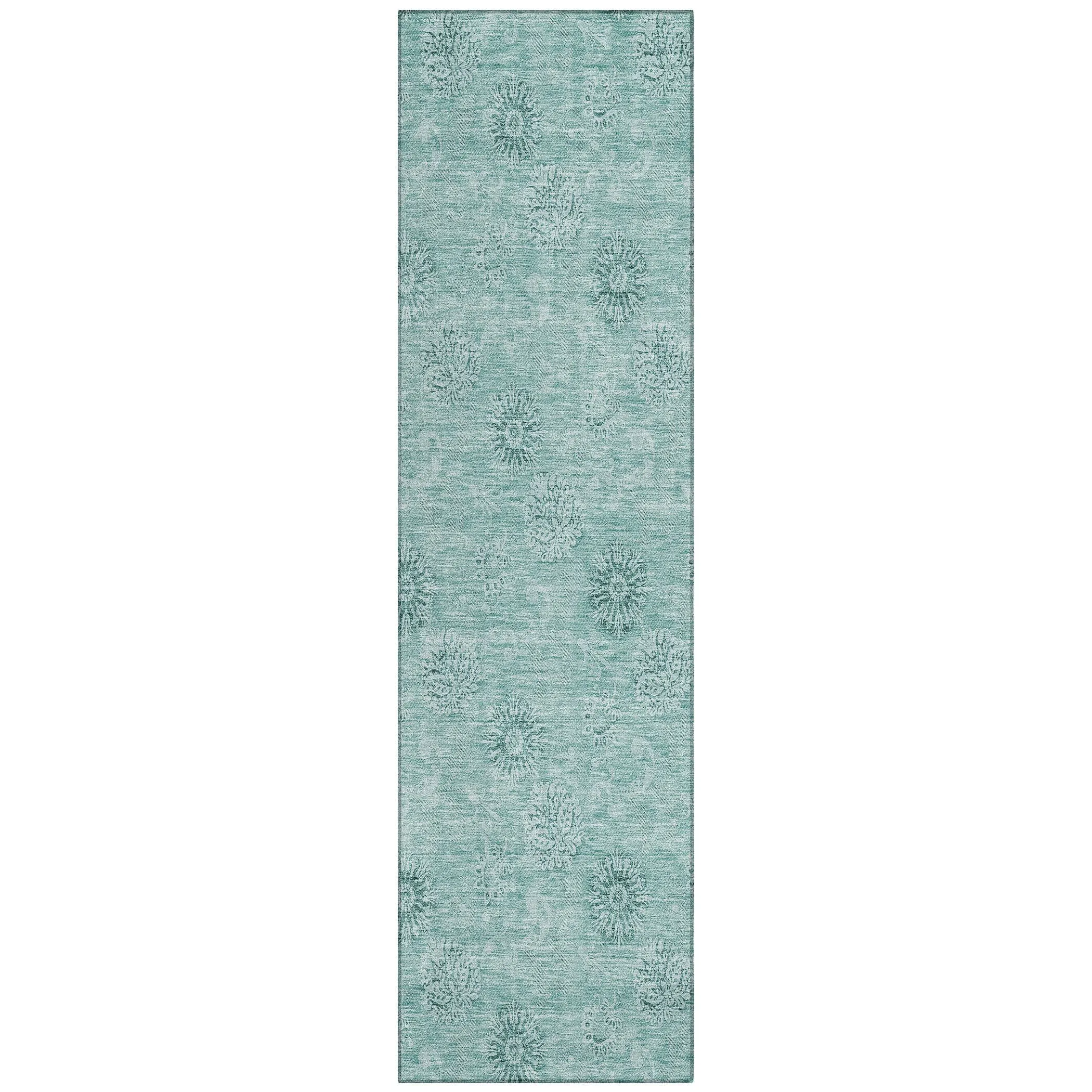 Machine Washable Indoor/ Outdoor Chantille Floral Burst Rug