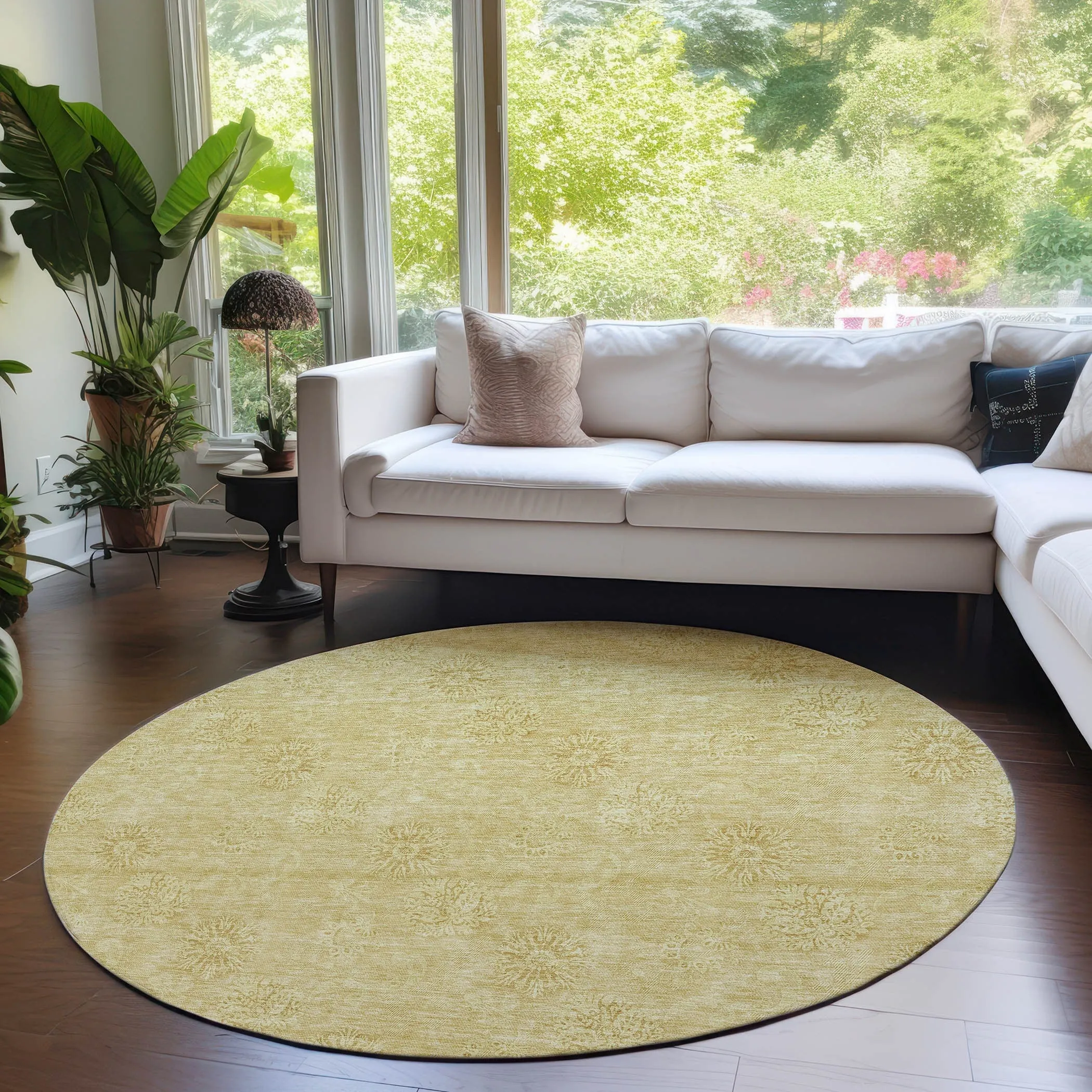 Machine Washable Indoor/ Outdoor Chantille Floral Burst Rug