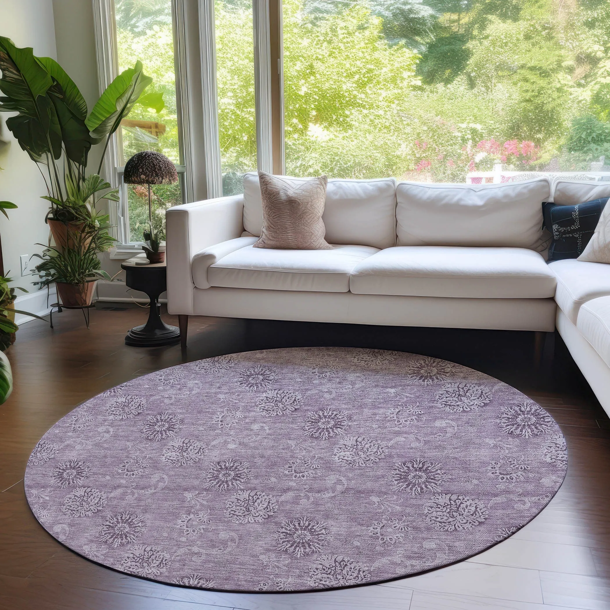 Machine Washable Indoor/ Outdoor Chantille Floral Burst Rug