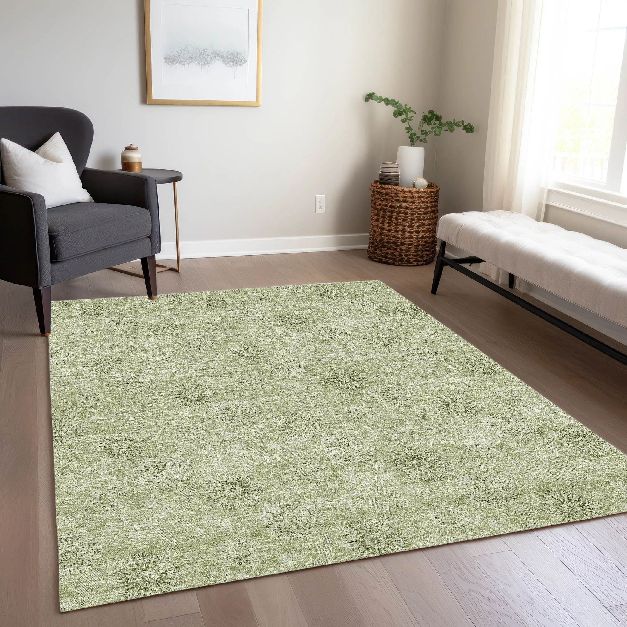 Machine Washable Indoor/ Outdoor Chantille Floral Burst Rug