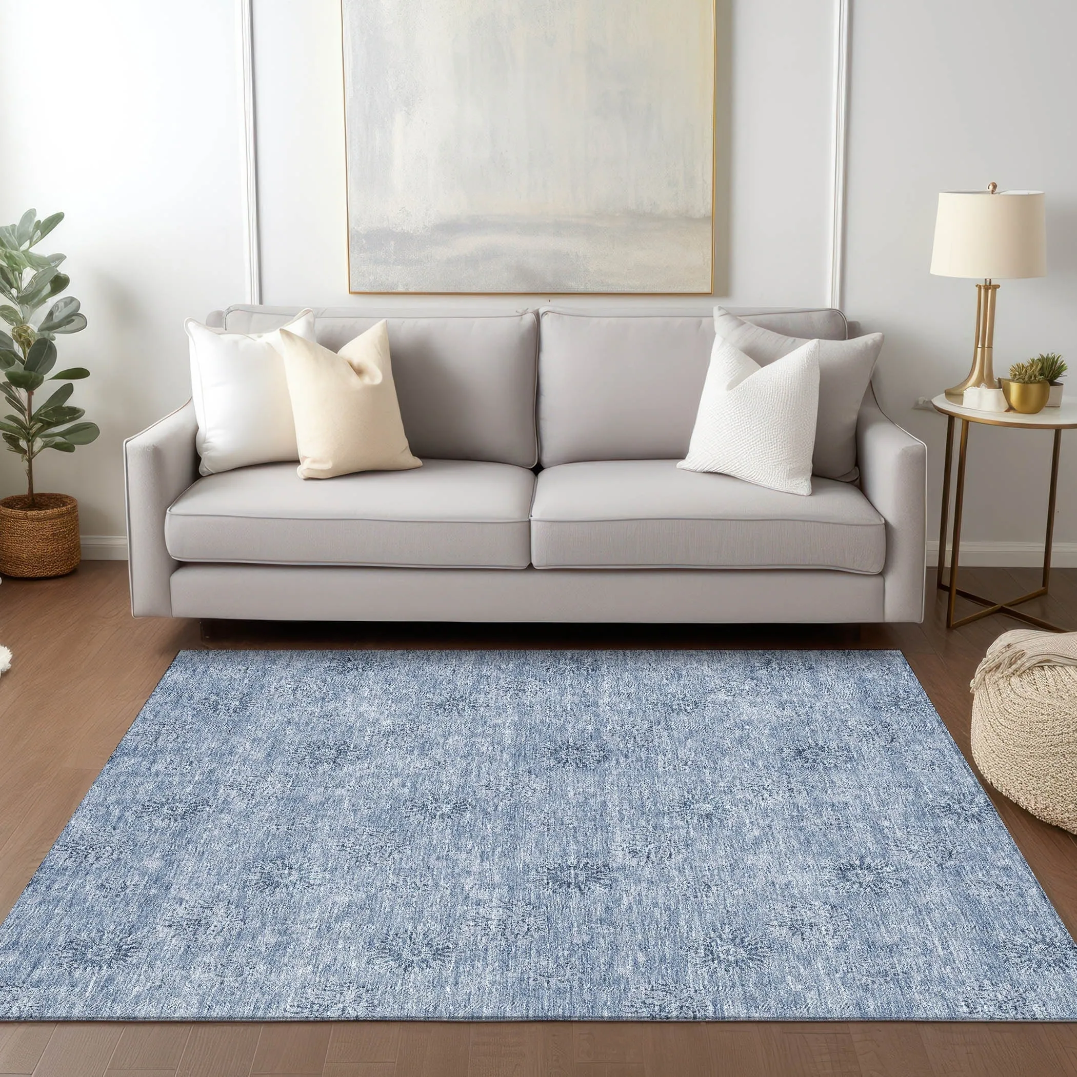 Machine Washable Indoor/ Outdoor Chantille Floral Burst Rug